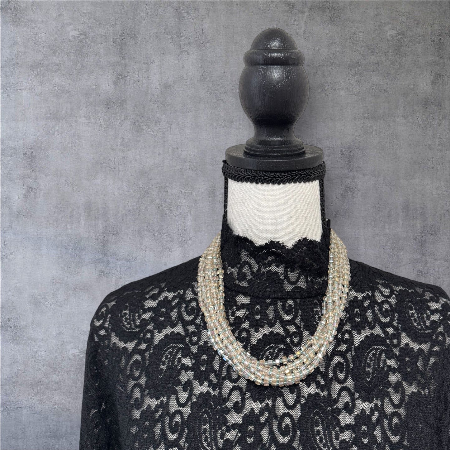 Square Crystal 8 Line Cluster Short Round the Neck Necklace