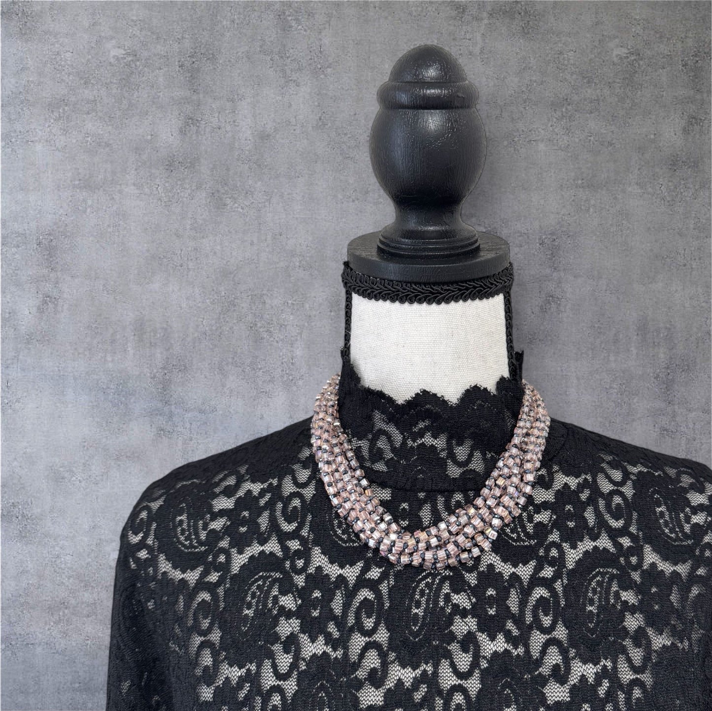 Square Crystal 8 Line Cluster Short Round the Neck Necklace