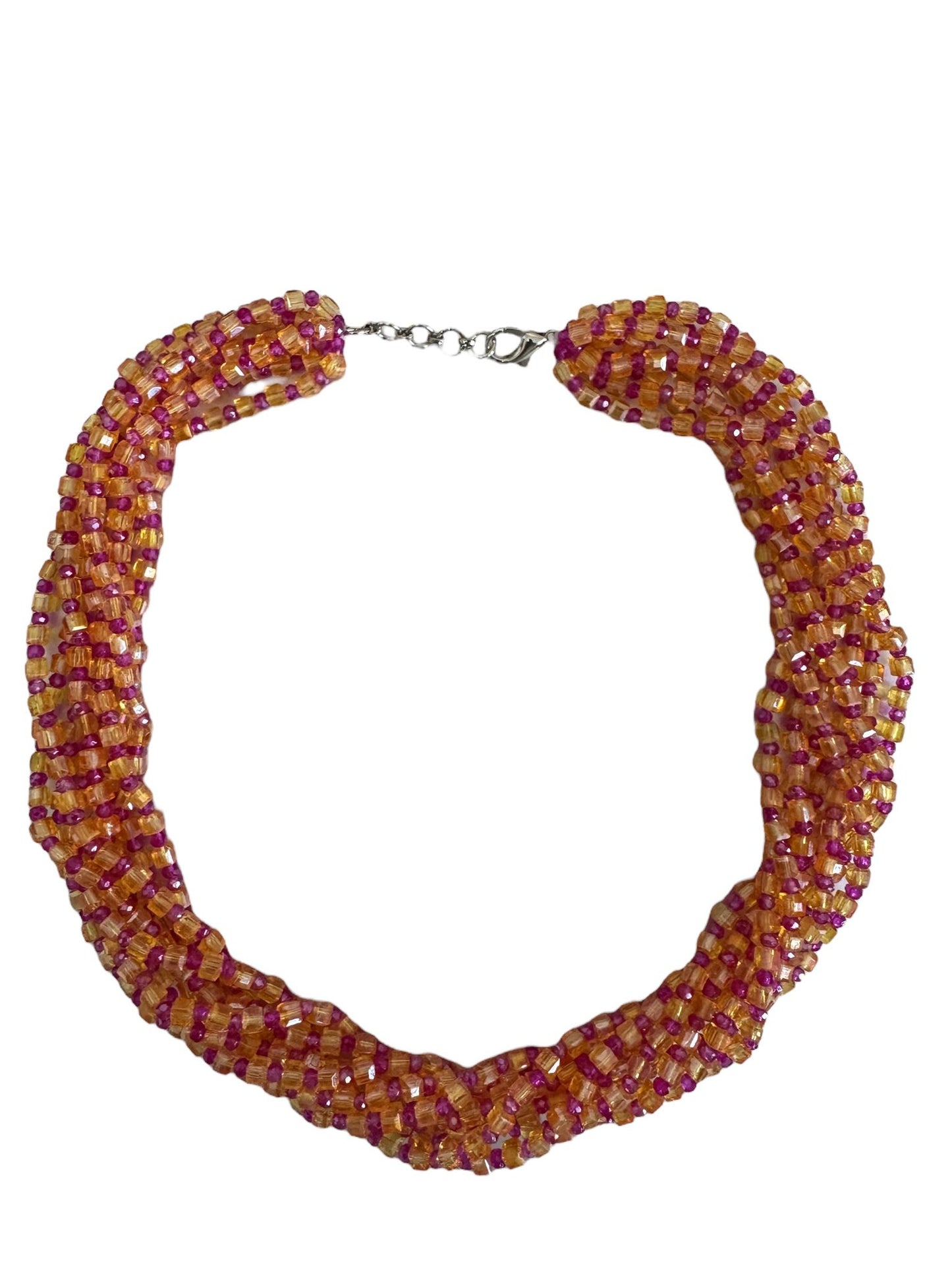 Square Crystal 8 Line Cluster Short Round the Neck Necklace