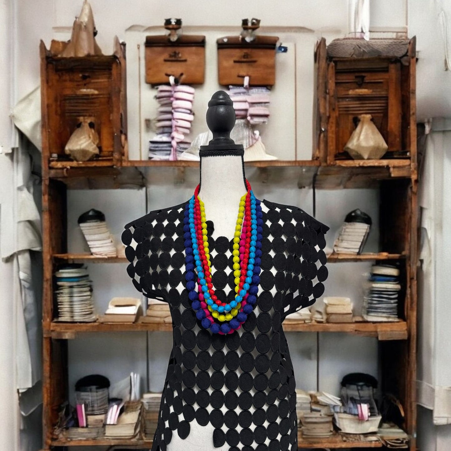 Silk Textile 5 Layer Multicolor Necklace