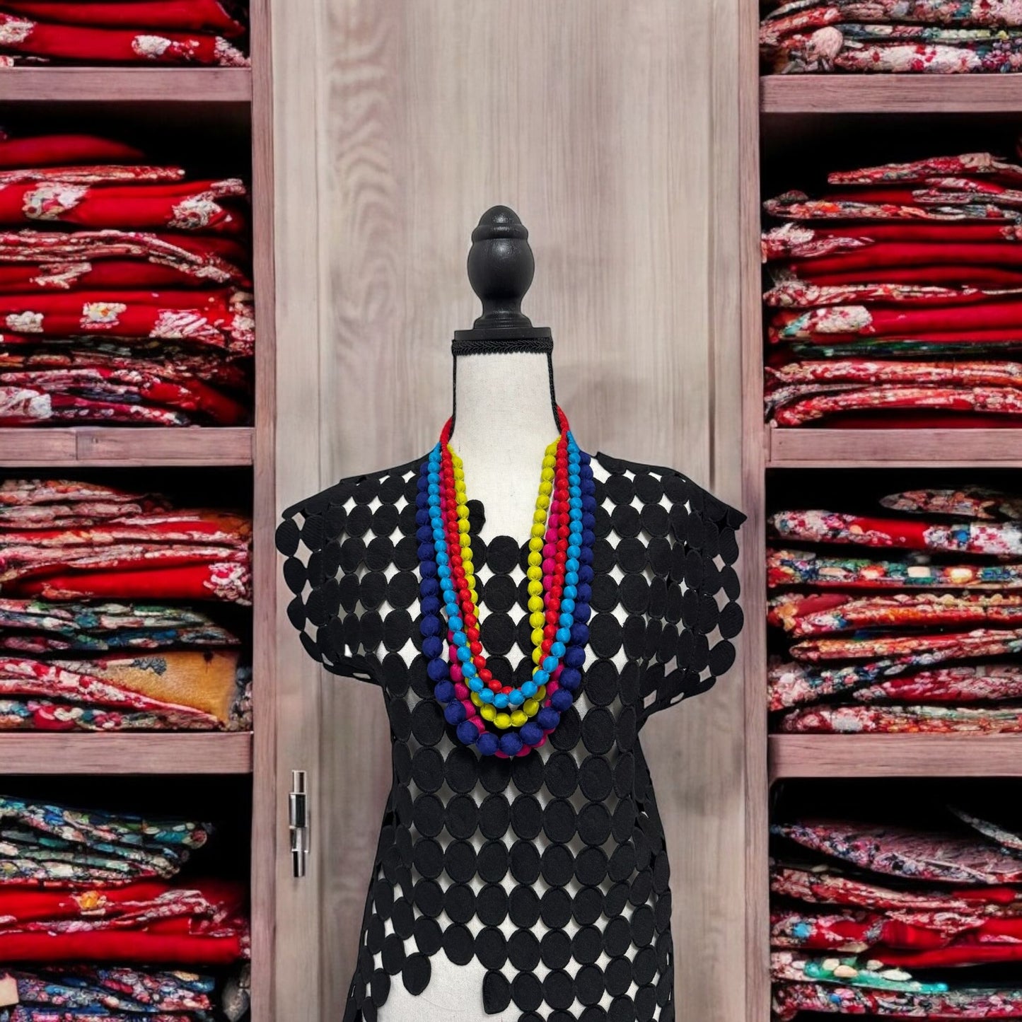 Silk Textile 5 Layer Multicolor Necklace