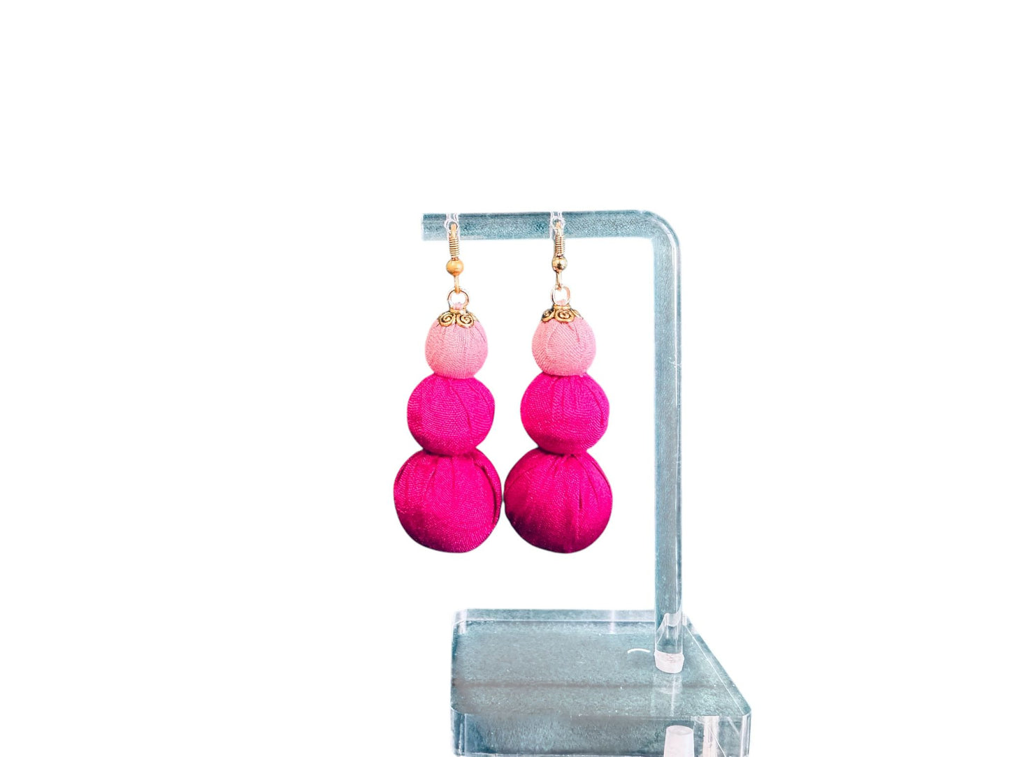 Silk Textile Earing Pink Beads