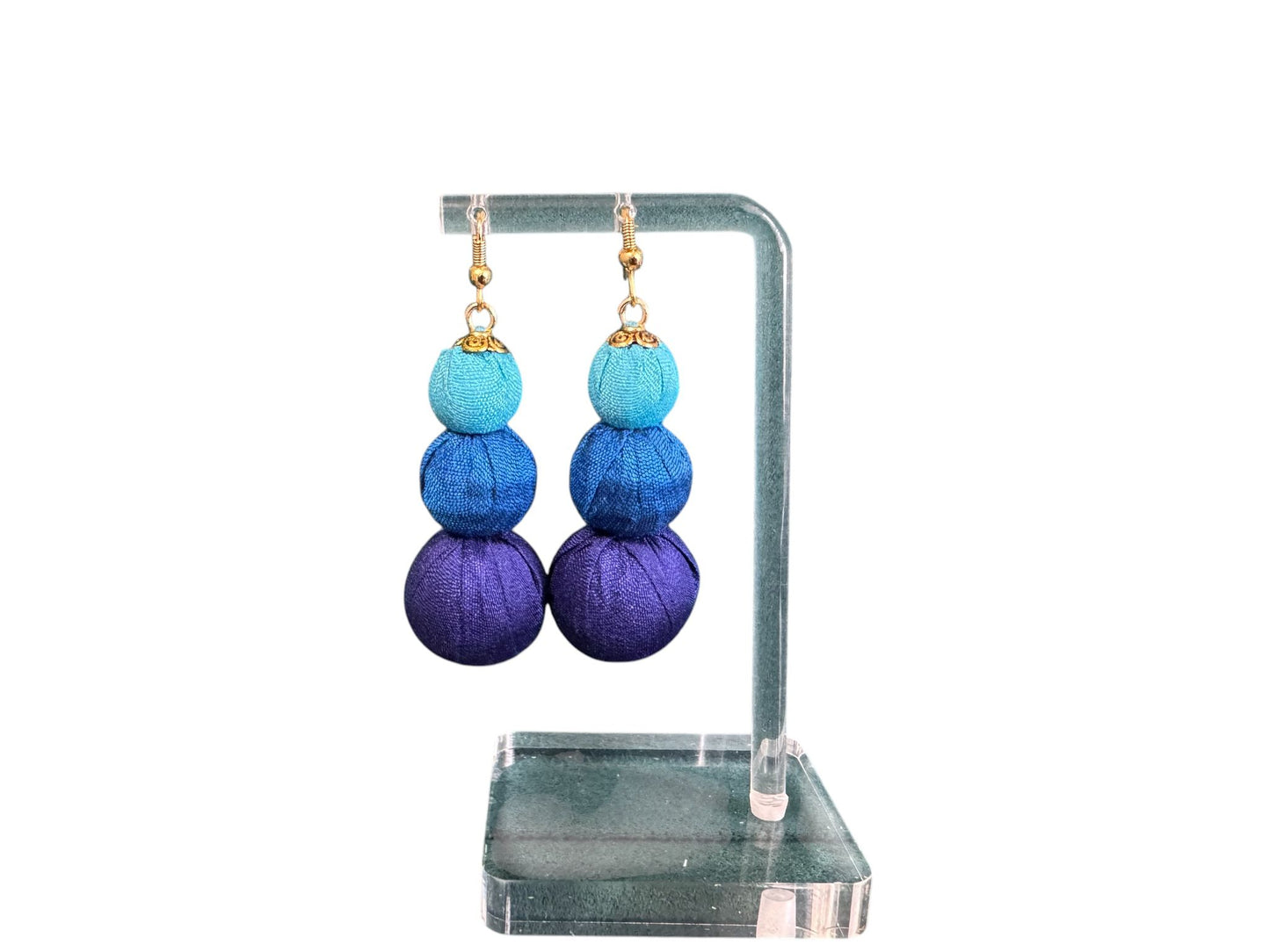 Silk Textile Earing Blue Beads