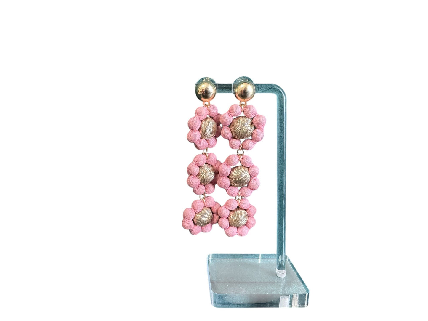 Silk Textile Earring Pink Flower