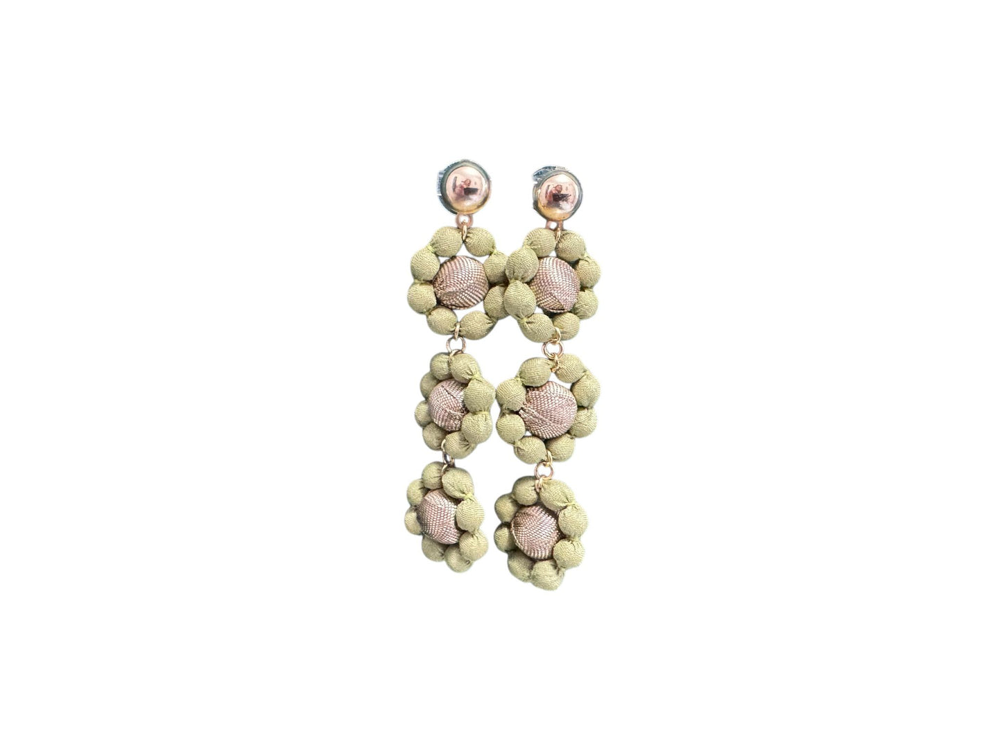 Silk Textile Earring Green Flower