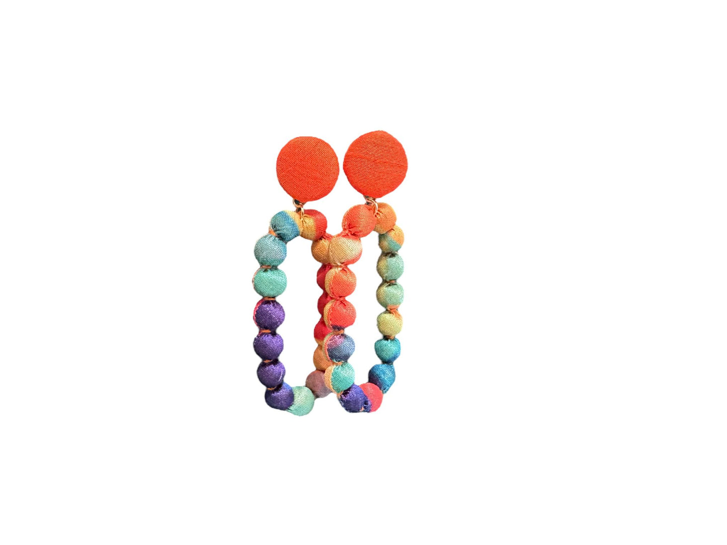 Silk Textile Earring Button and Hoop Multicolor
