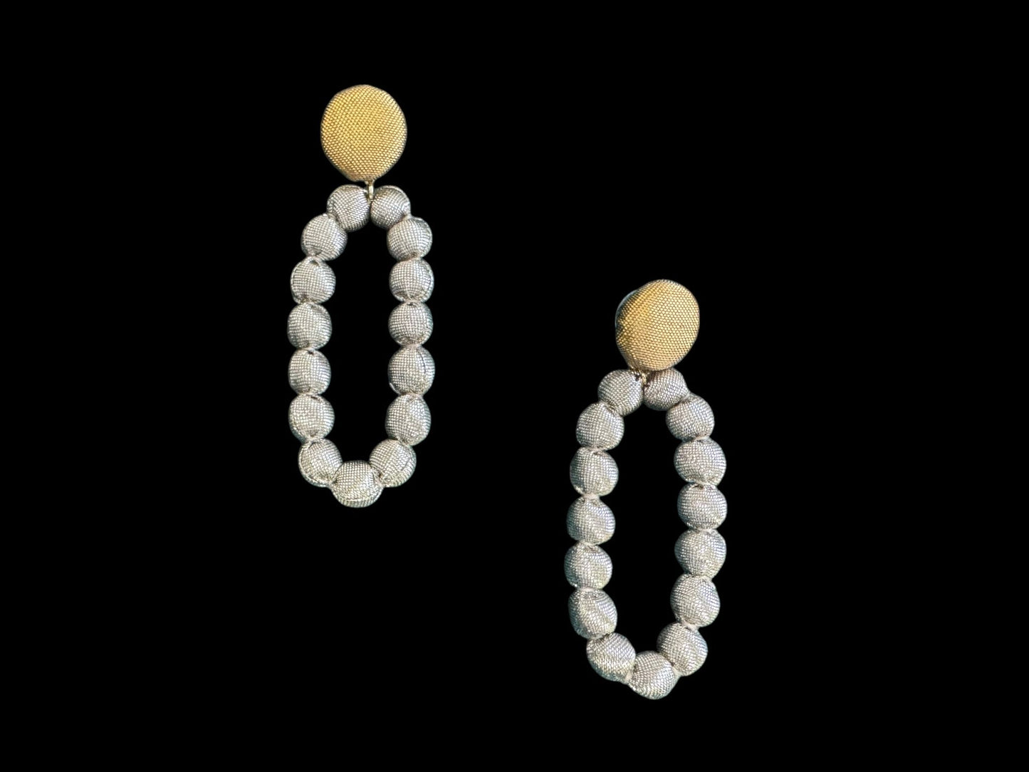 Silk Textile Earring Button And Hoop Silver