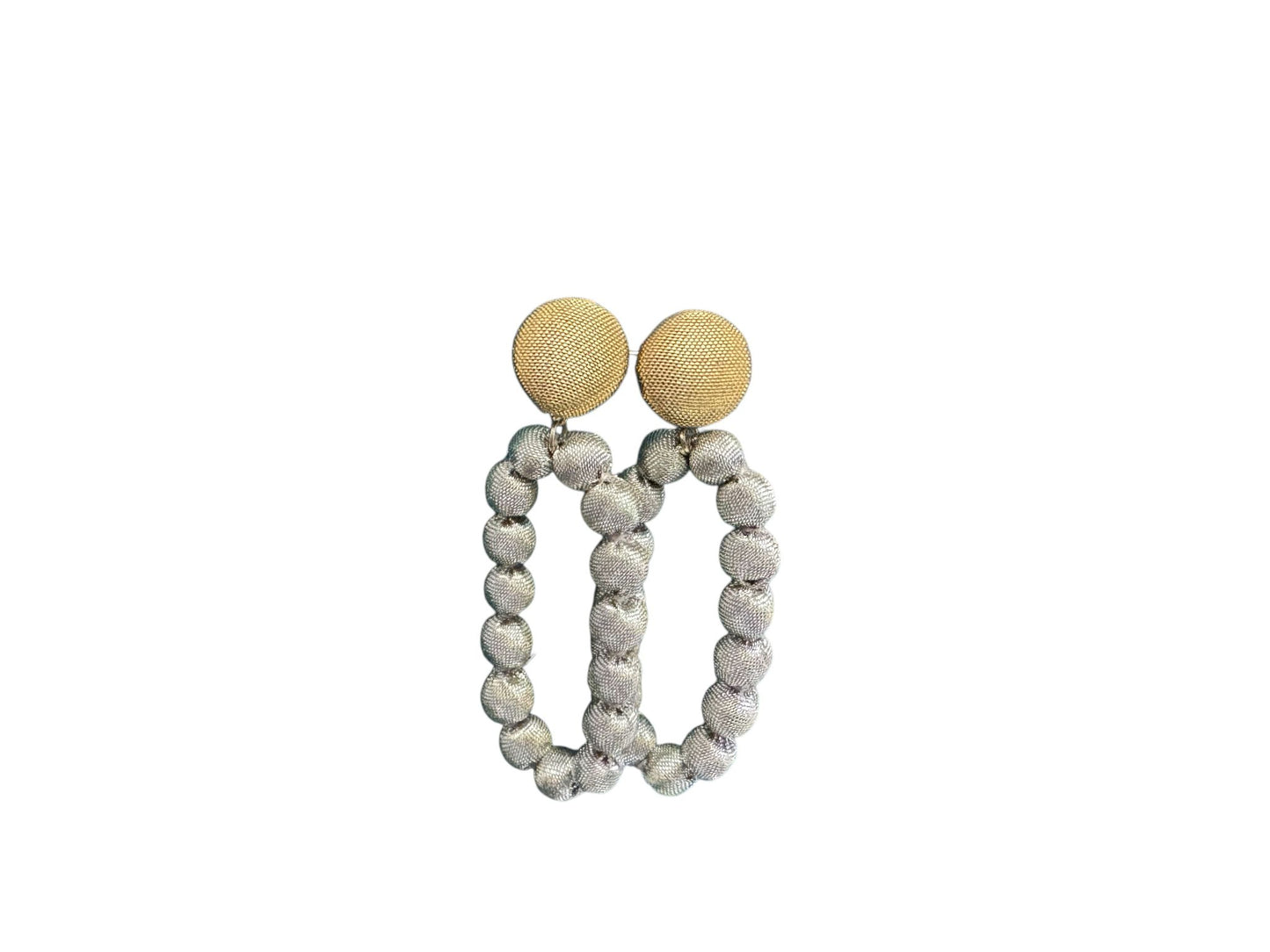Silk Textile Earring Button And Hoop Silver