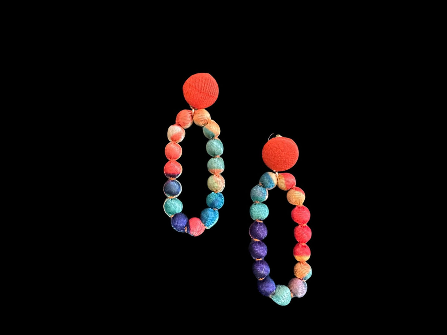 Silk Textile Earring Button and Hoop Multicolor