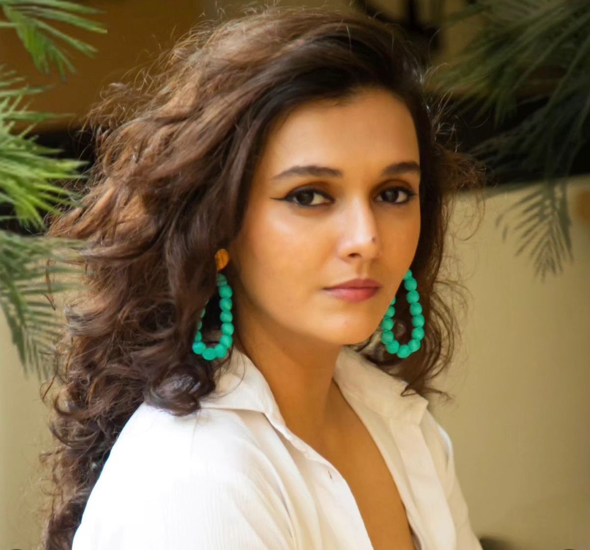 Silk Textile Earring Button And Hoop Turquoise