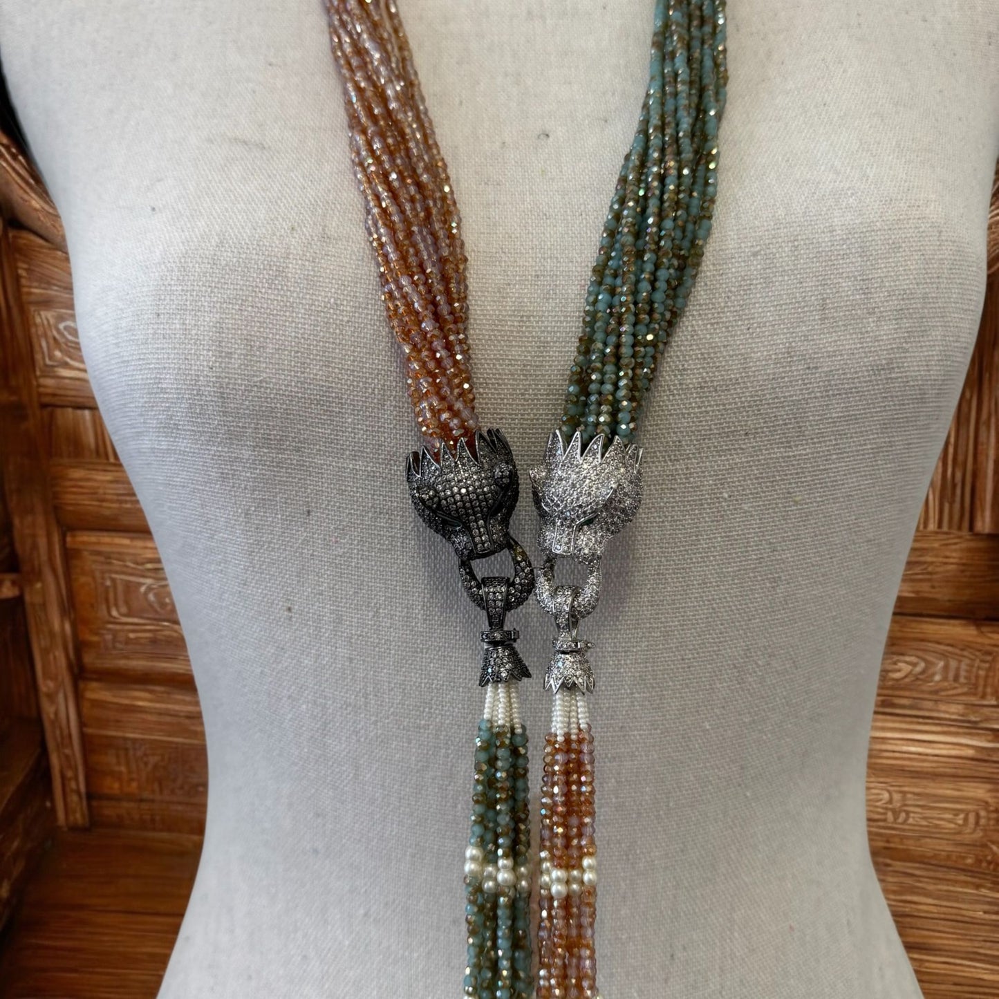Dual Color Pearl and Crystal Dragon Pendant Necklace Orange