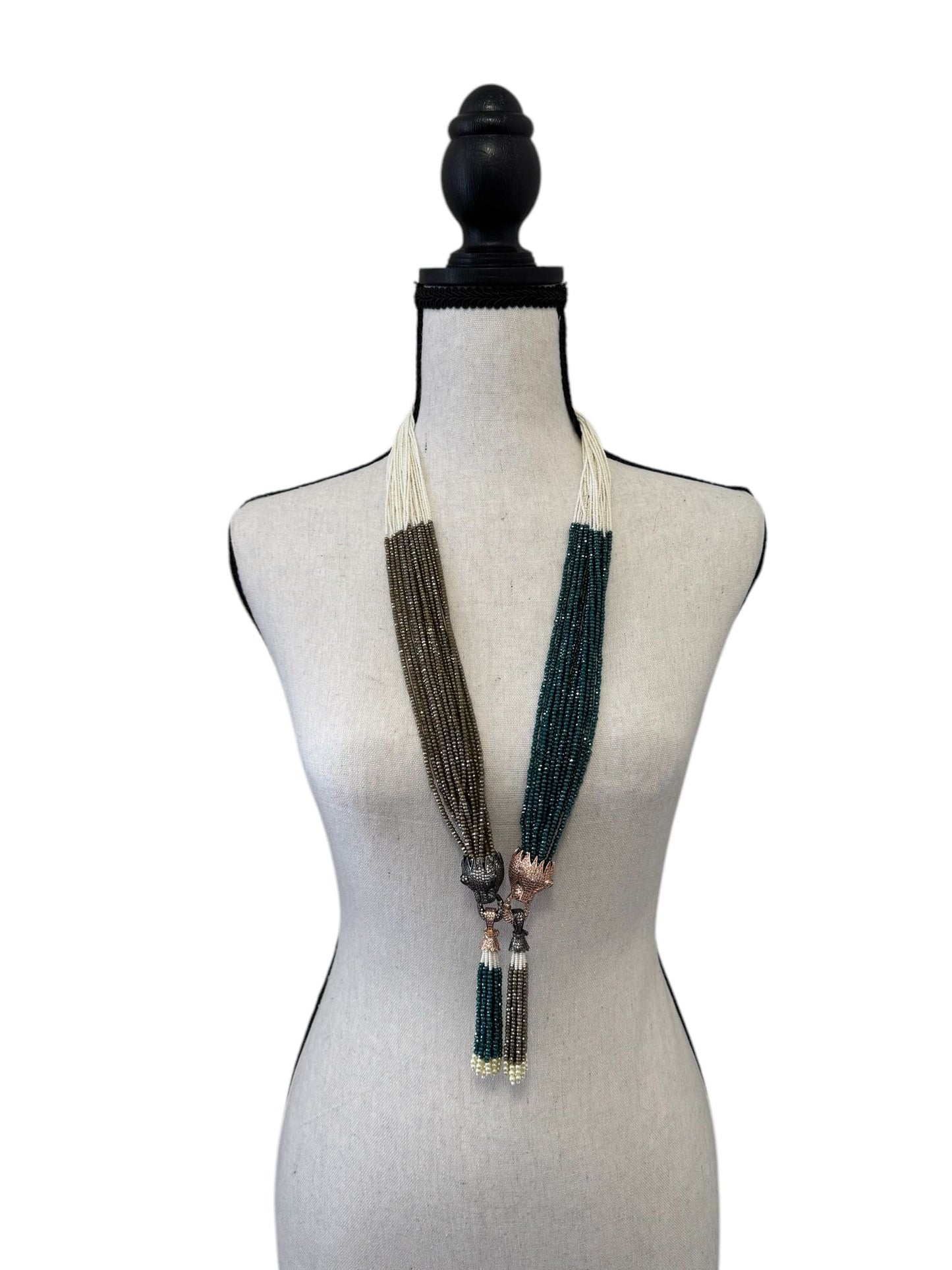 Dual Color Pearl And Crystal Dragon Pendant Necklace Teel Blue