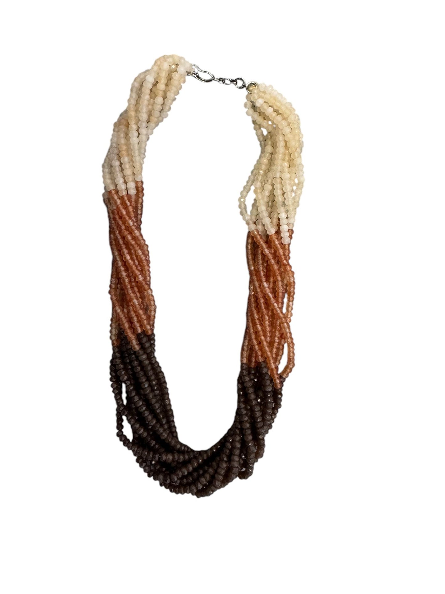 11 Line Multicolor Shaded Glass Bead Necklace Brown