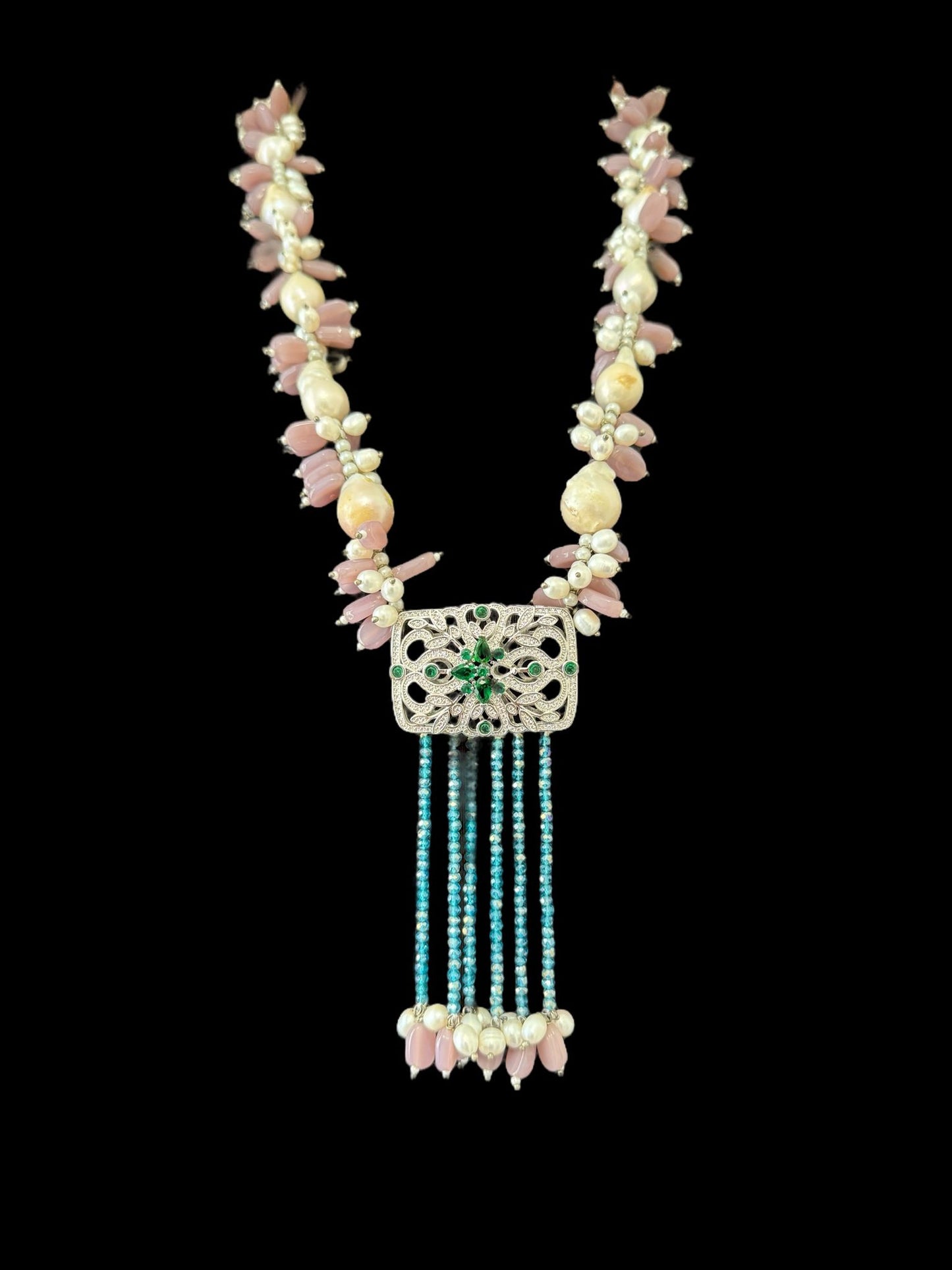 Baroque and Fresh Water Pearl with Zircon Square Pendant Necklace Purple