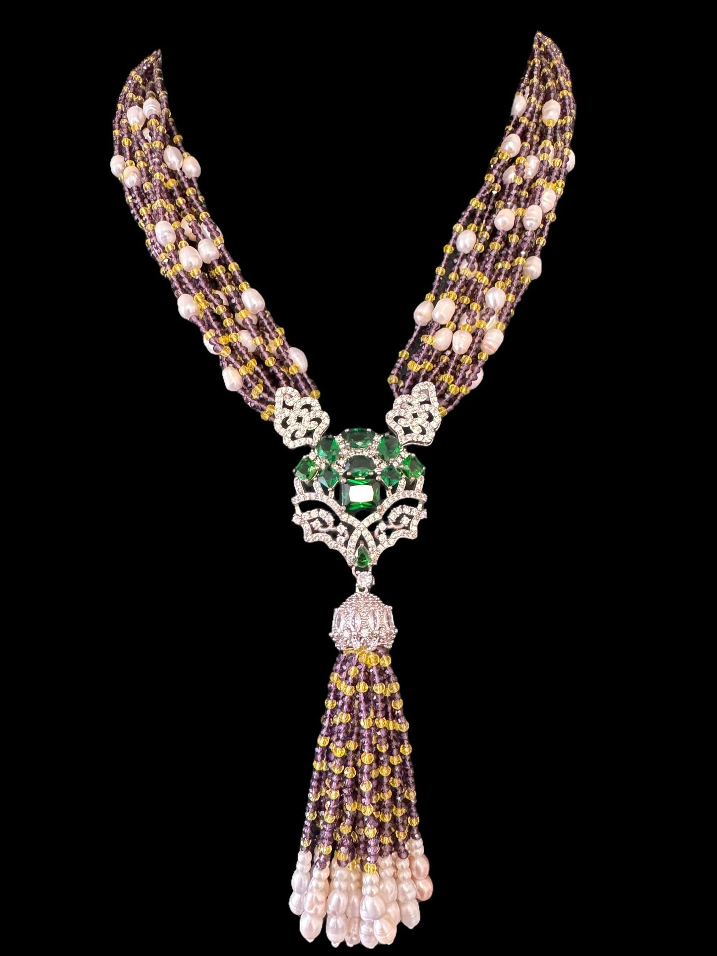 Fresh Water Pearl and Crystal with Necklace Large Pendant Green