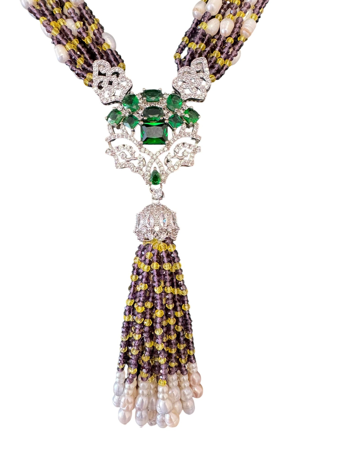Fresh Water Pearl and Crystal with Necklace Large Pendant Green