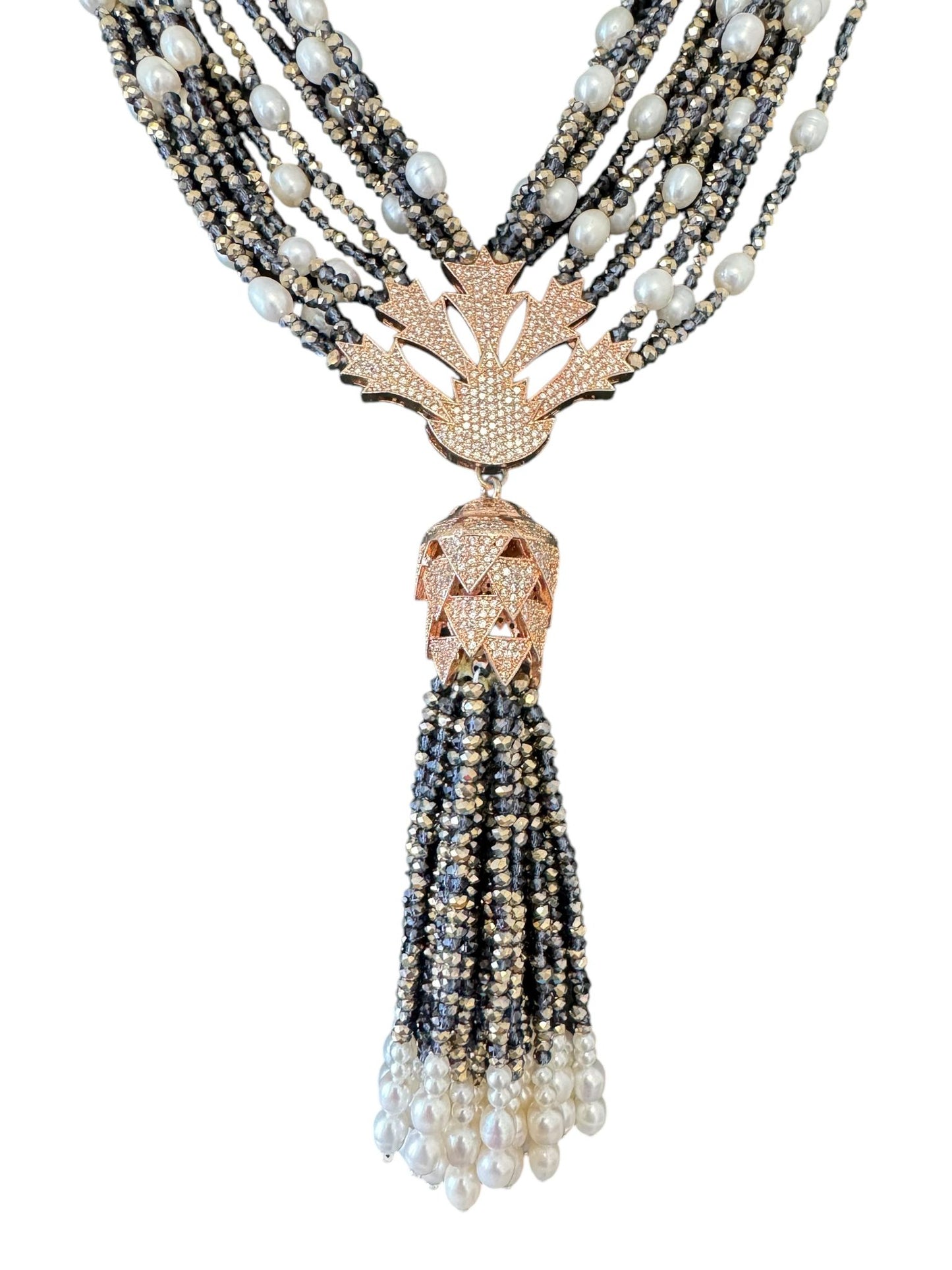 Fresh Water Pearl and Crystal with Necklace Large Pendant Rose Gold