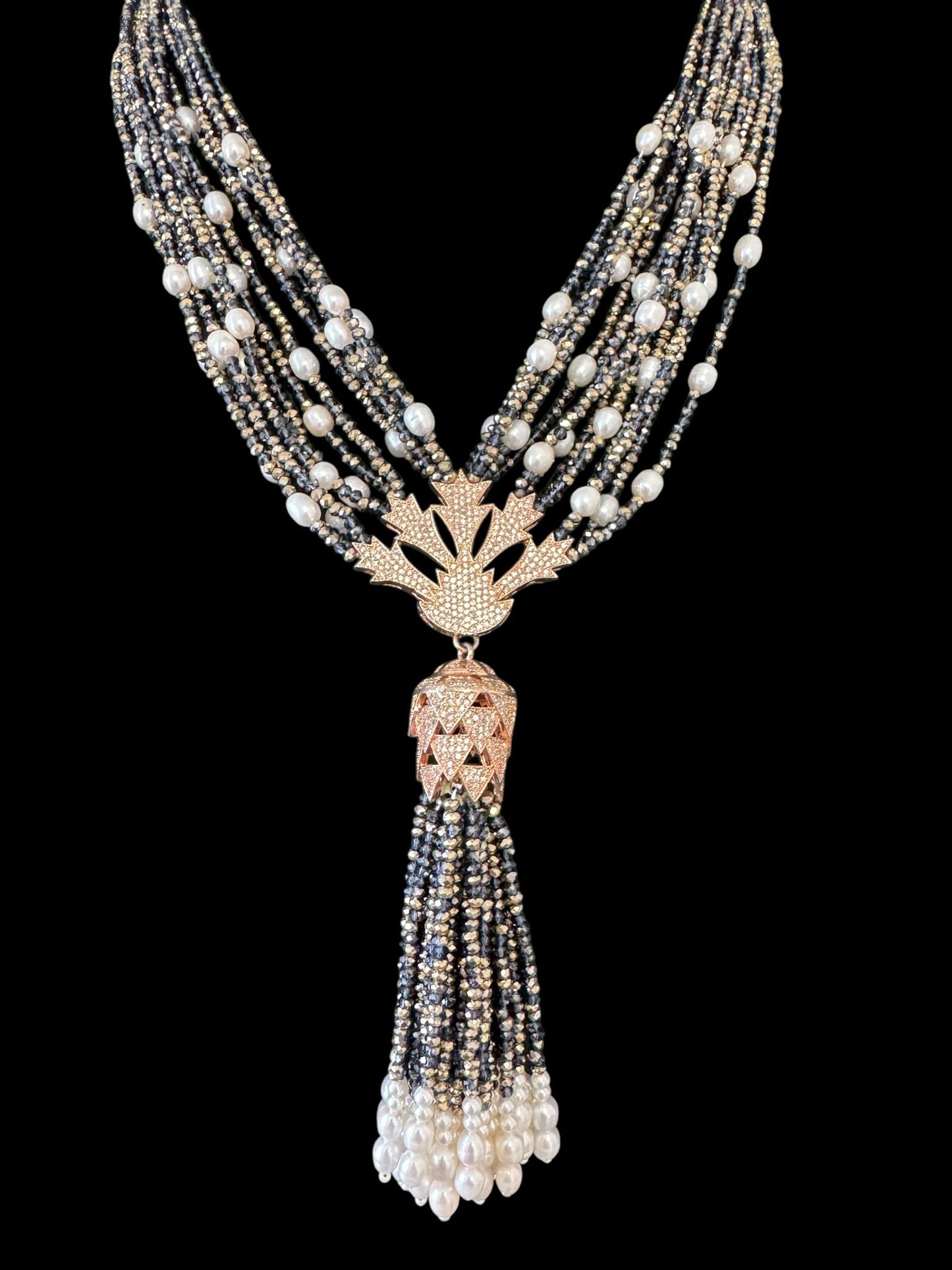 Fresh Water Pearl and Crystal with Necklace Large Pendant Rose Gold