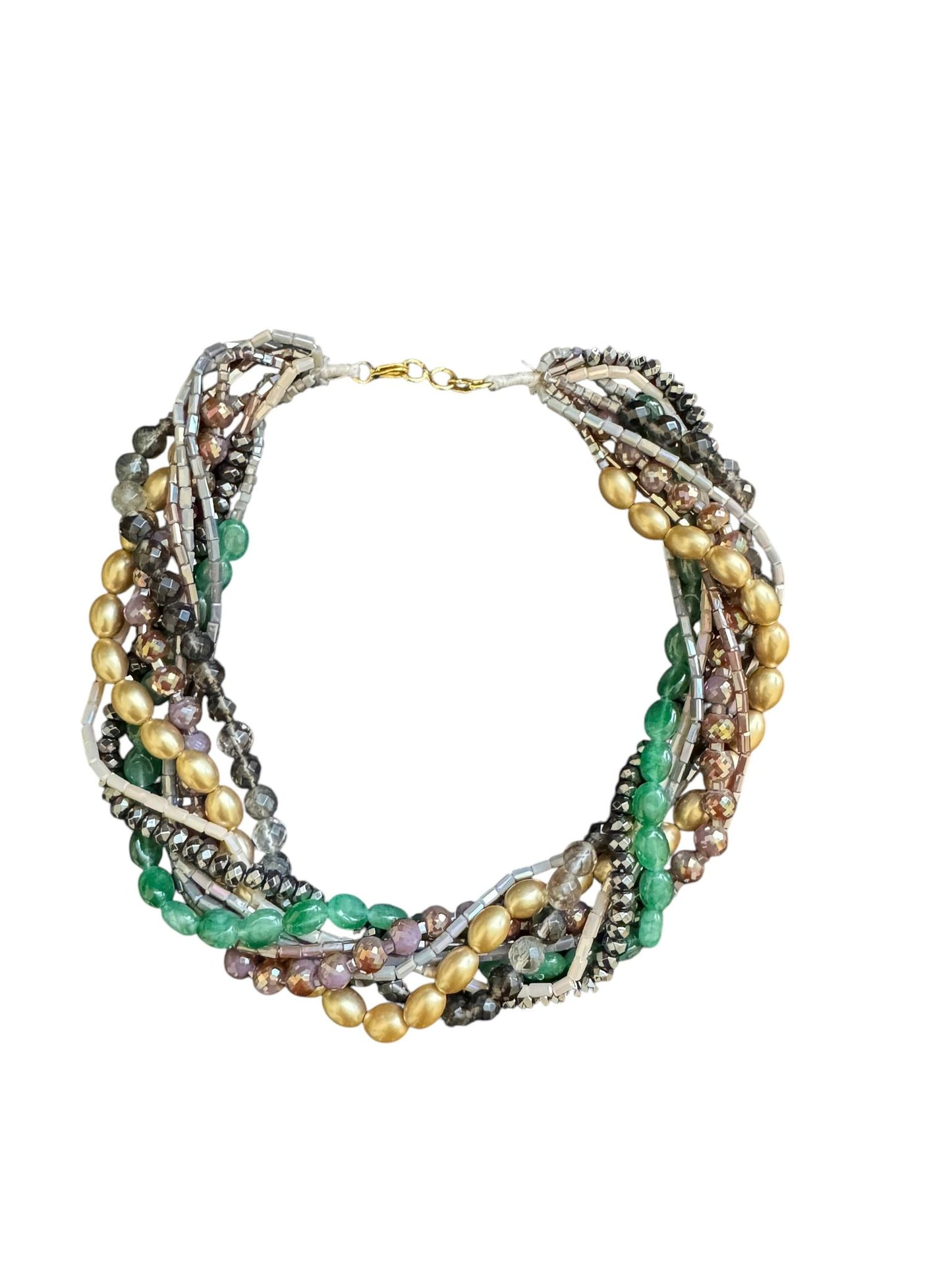 Short Clustered with Pearl, Semi Precious Stones, Glass Bead and Crystal Necklace Green