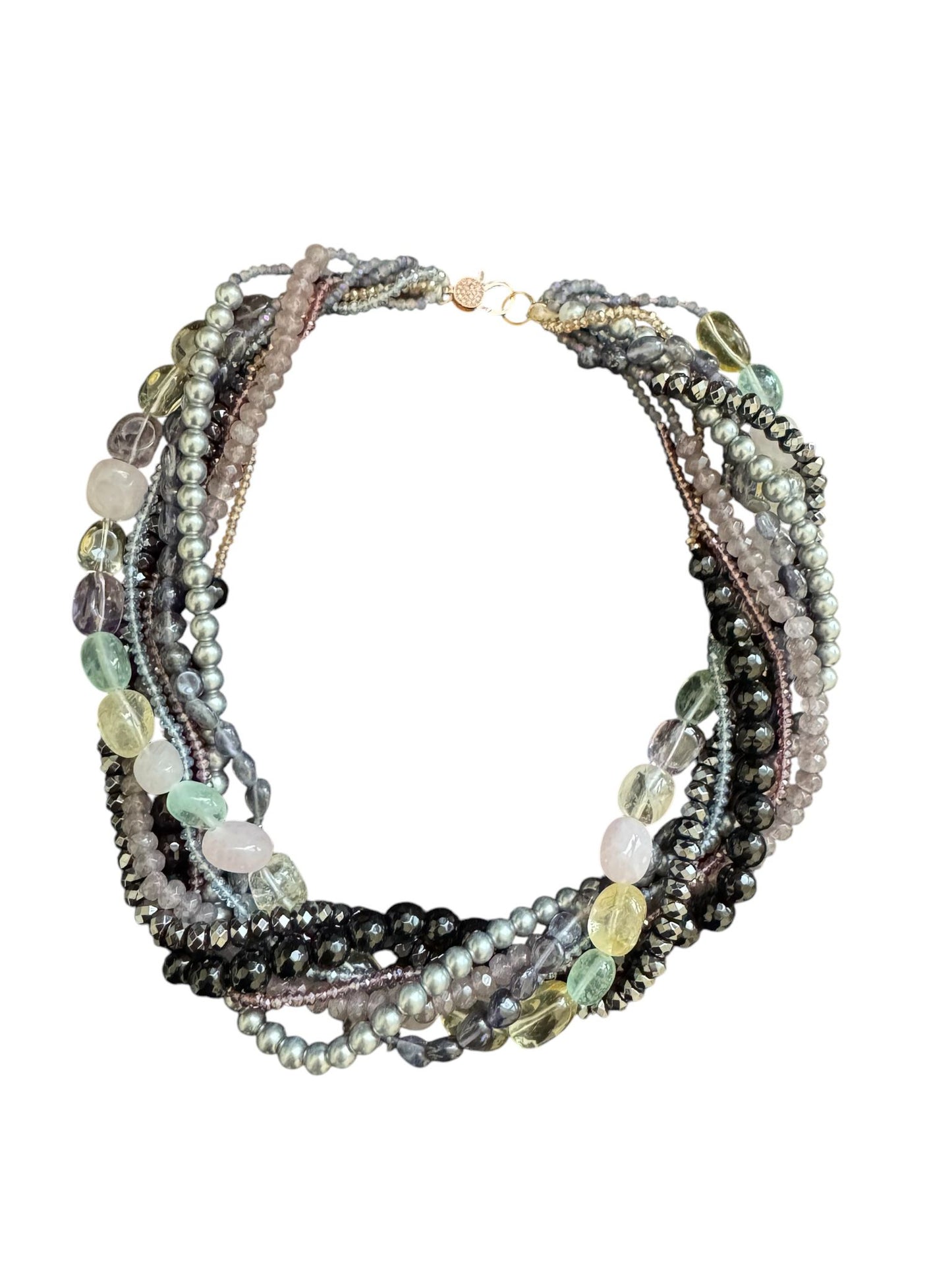 Short Clustered with Pearl, Semi Precious Stones, Glass Bead and Crystal Necklace Black