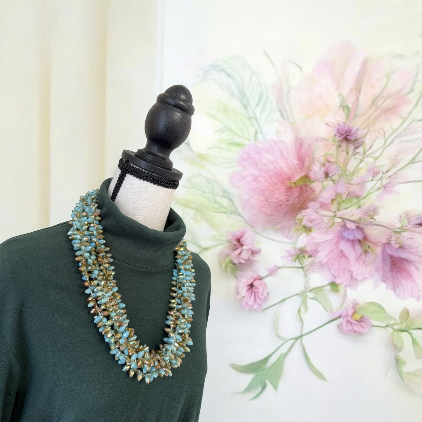 6 Line Bullet Crystal Cluster Necklace Blue and Orange