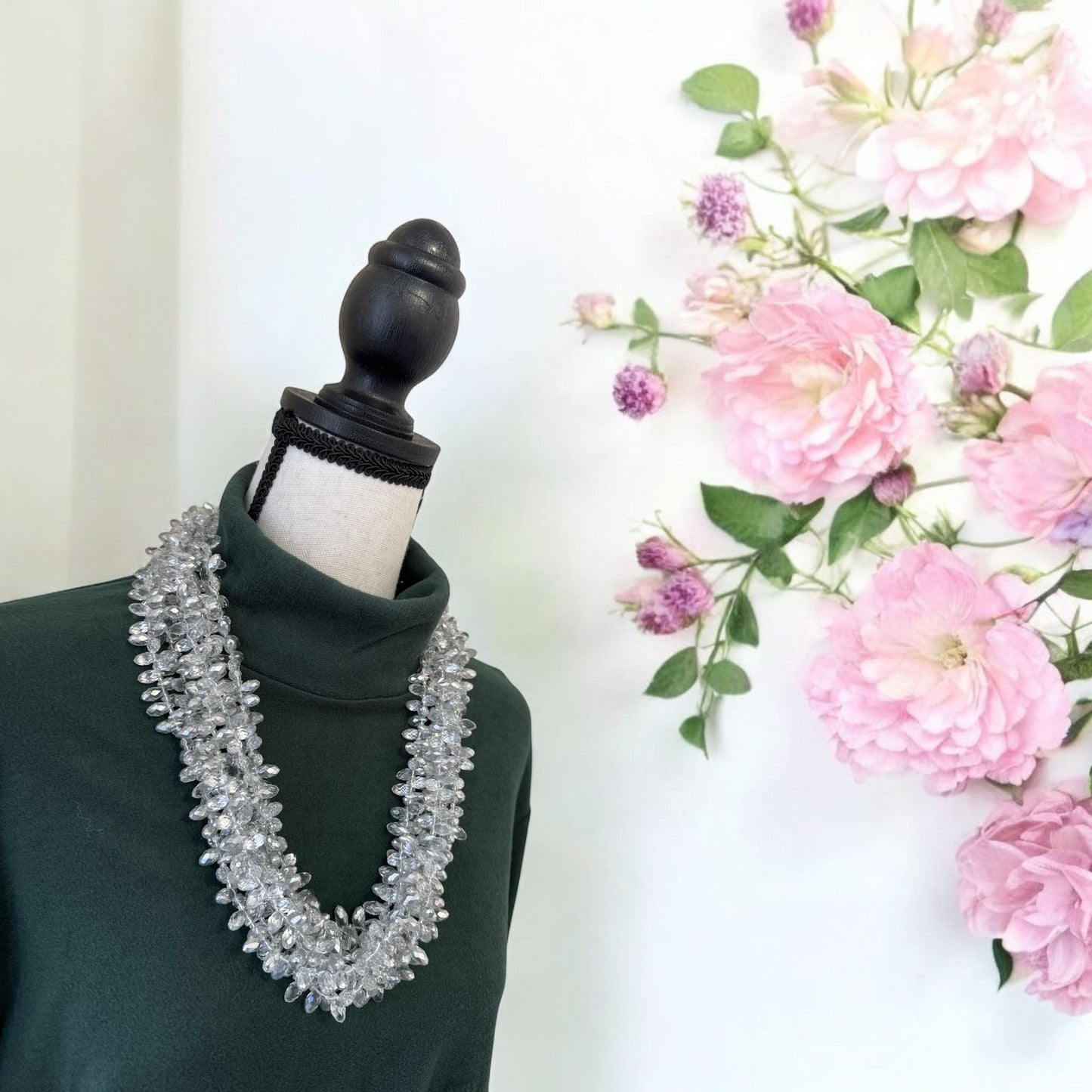 6 Line Bullet Crystal Cluster Necklace Clear and Silver