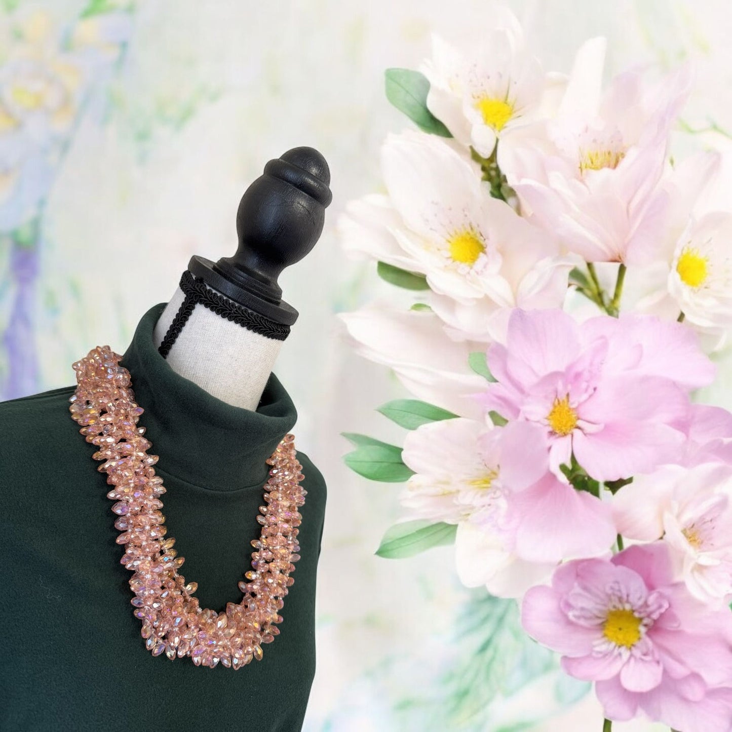 6 Line Bullet Crystal Cluster Necklace Pink