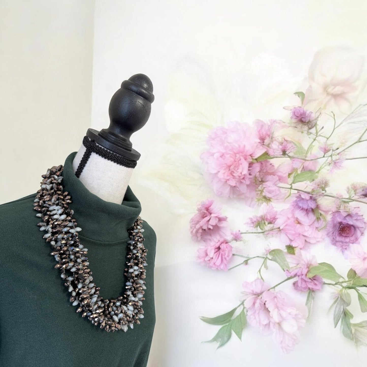 6 Line Bullet Crystal Cluster Necklace Bronze and Gray