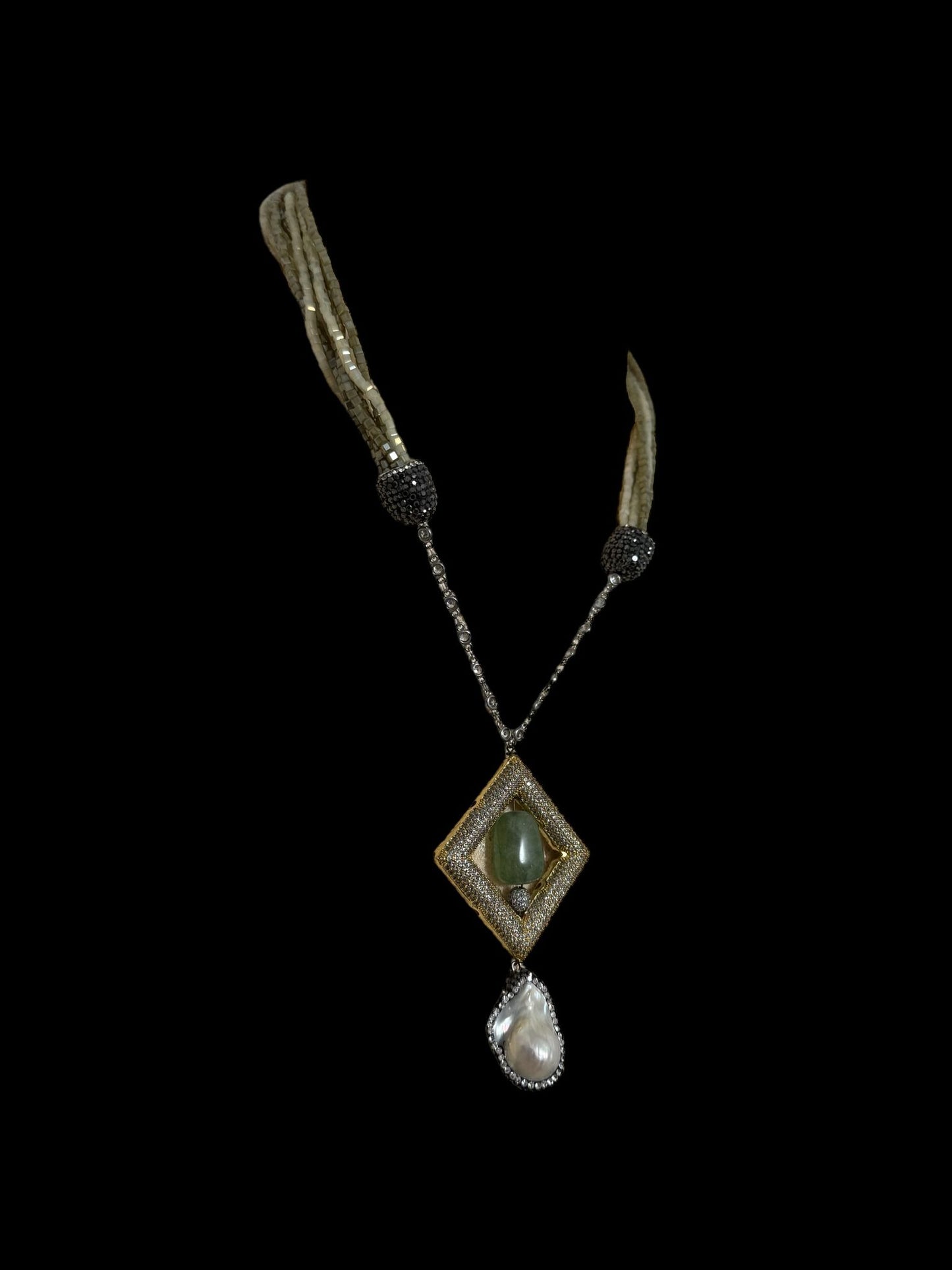 Semi Precious Square Zircon Hollow Pendant with Crystal Necklace Green
