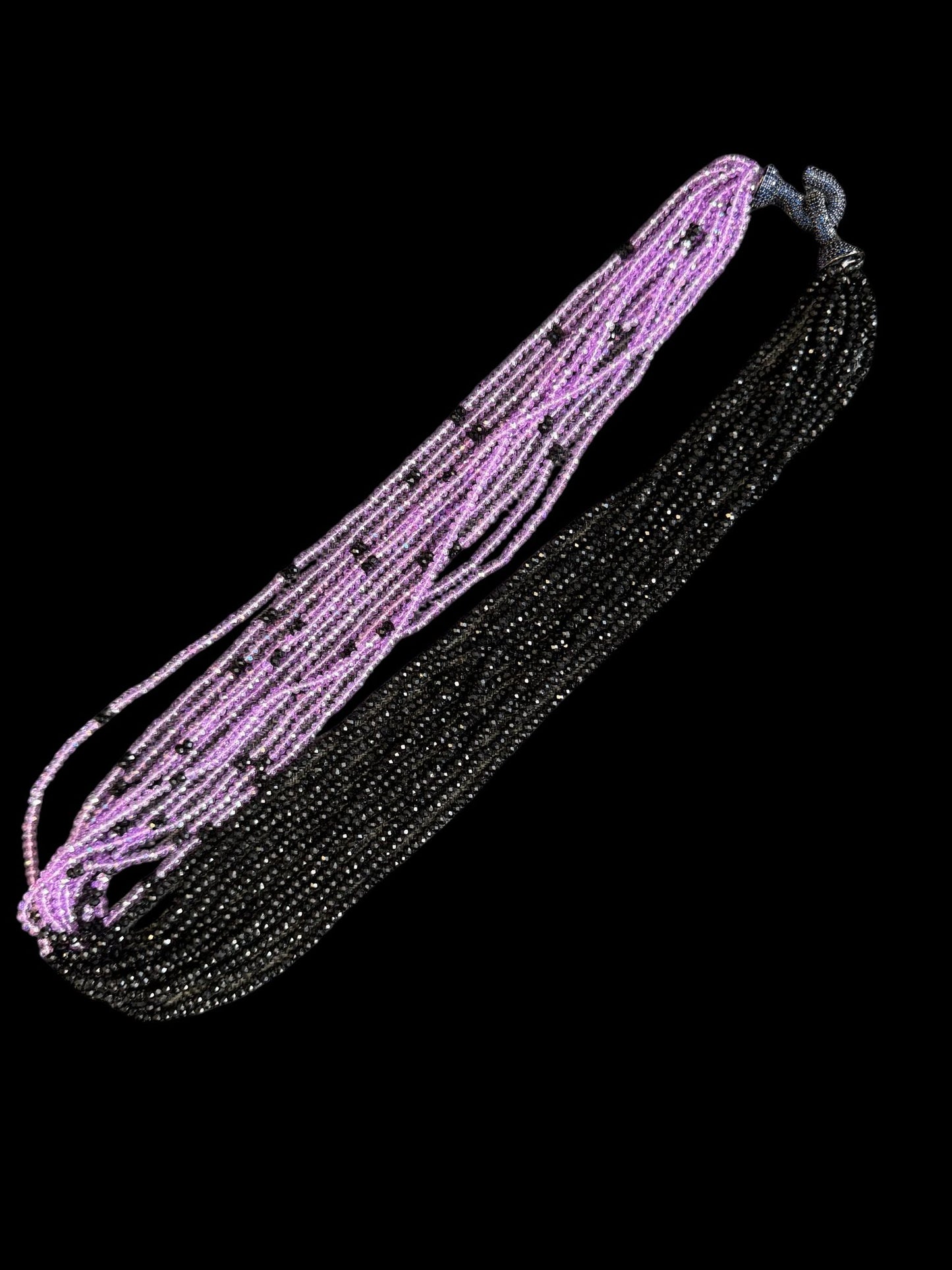 Dual Color Crystal with Question Mark Hook Pendant Clasp Necklace Purple & Black