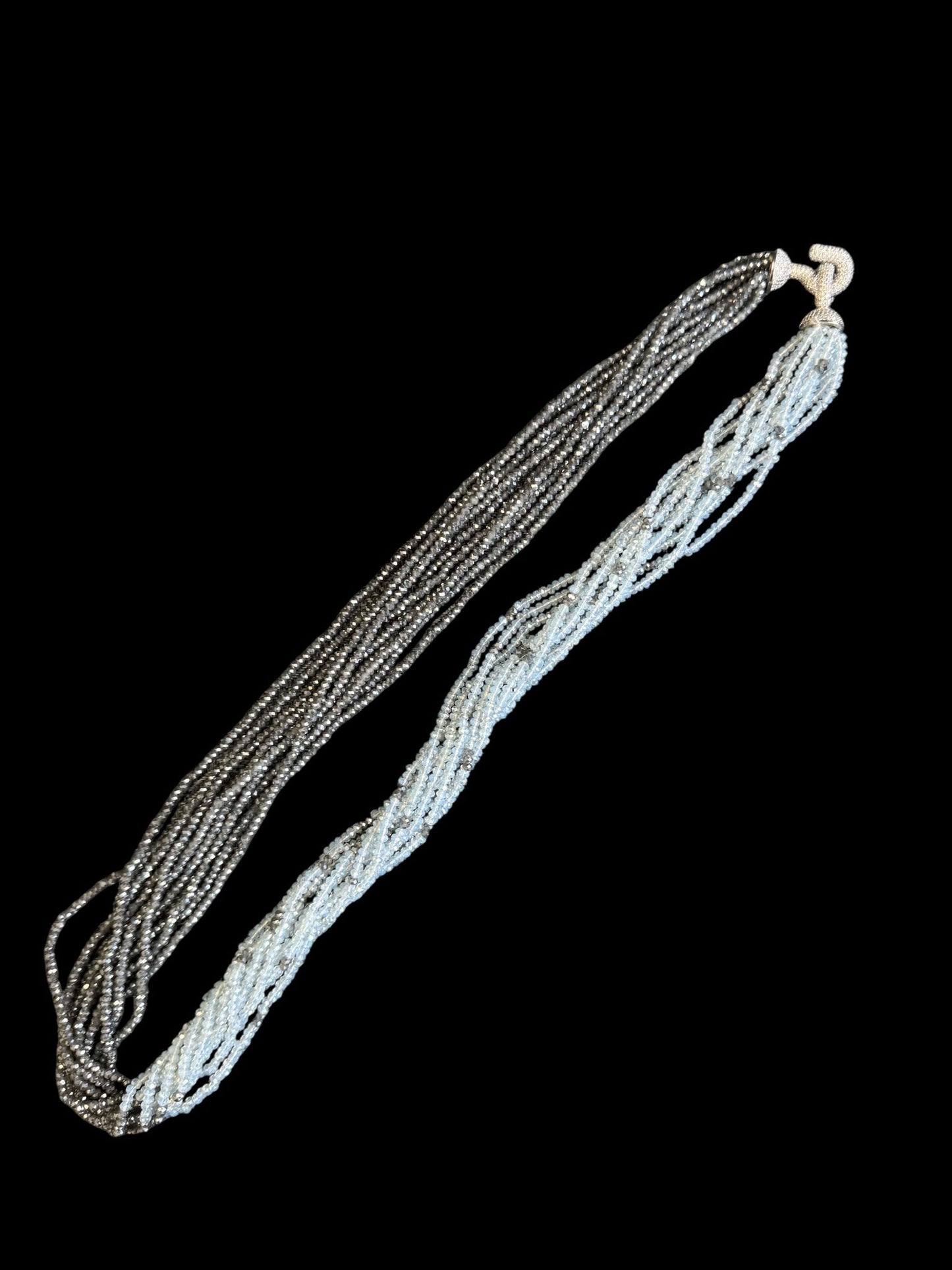 Dual Color Crystal with Question Mark Hook Pendant Clasp Necklace Clear