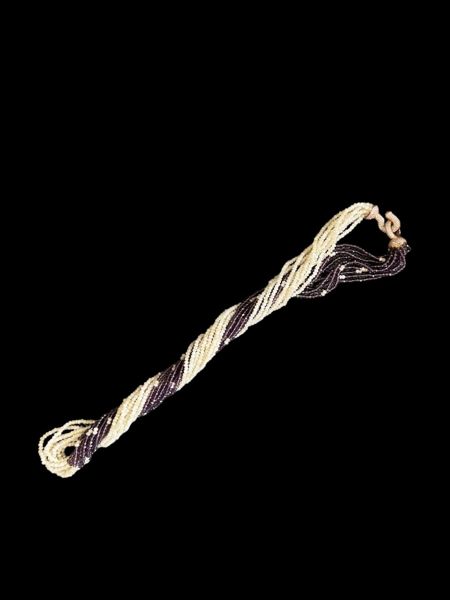 Dual Color Crystal with Question Mark Hook Pendant Clasp Necklace Beige