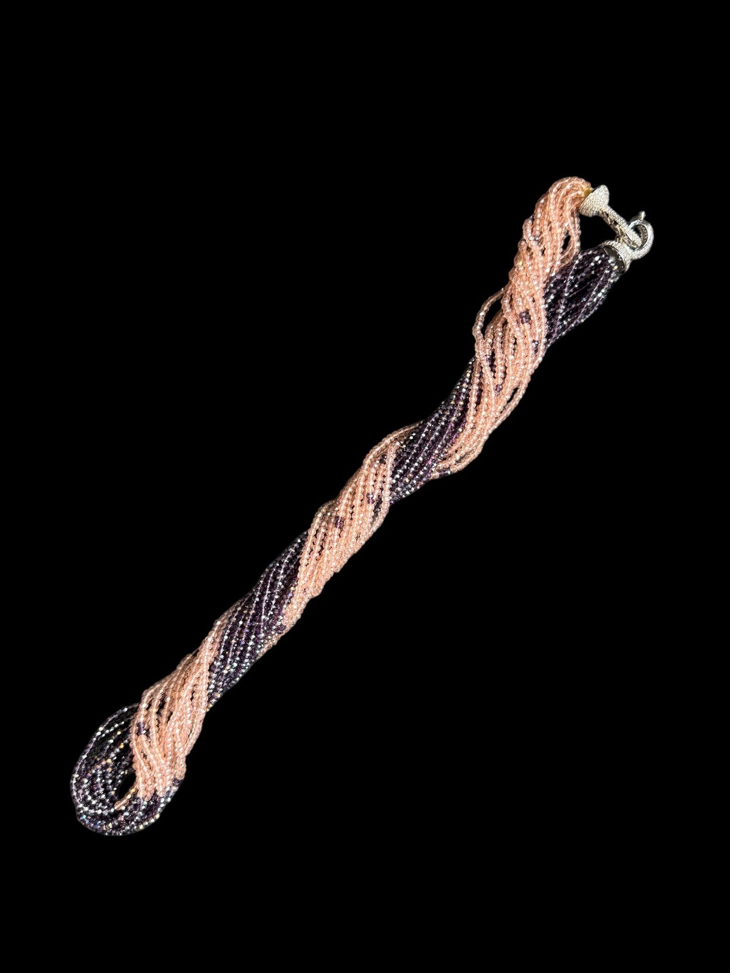 Dual Color Crystal with Question Mark Hook Pendant Clasp Necklace Rose Gold