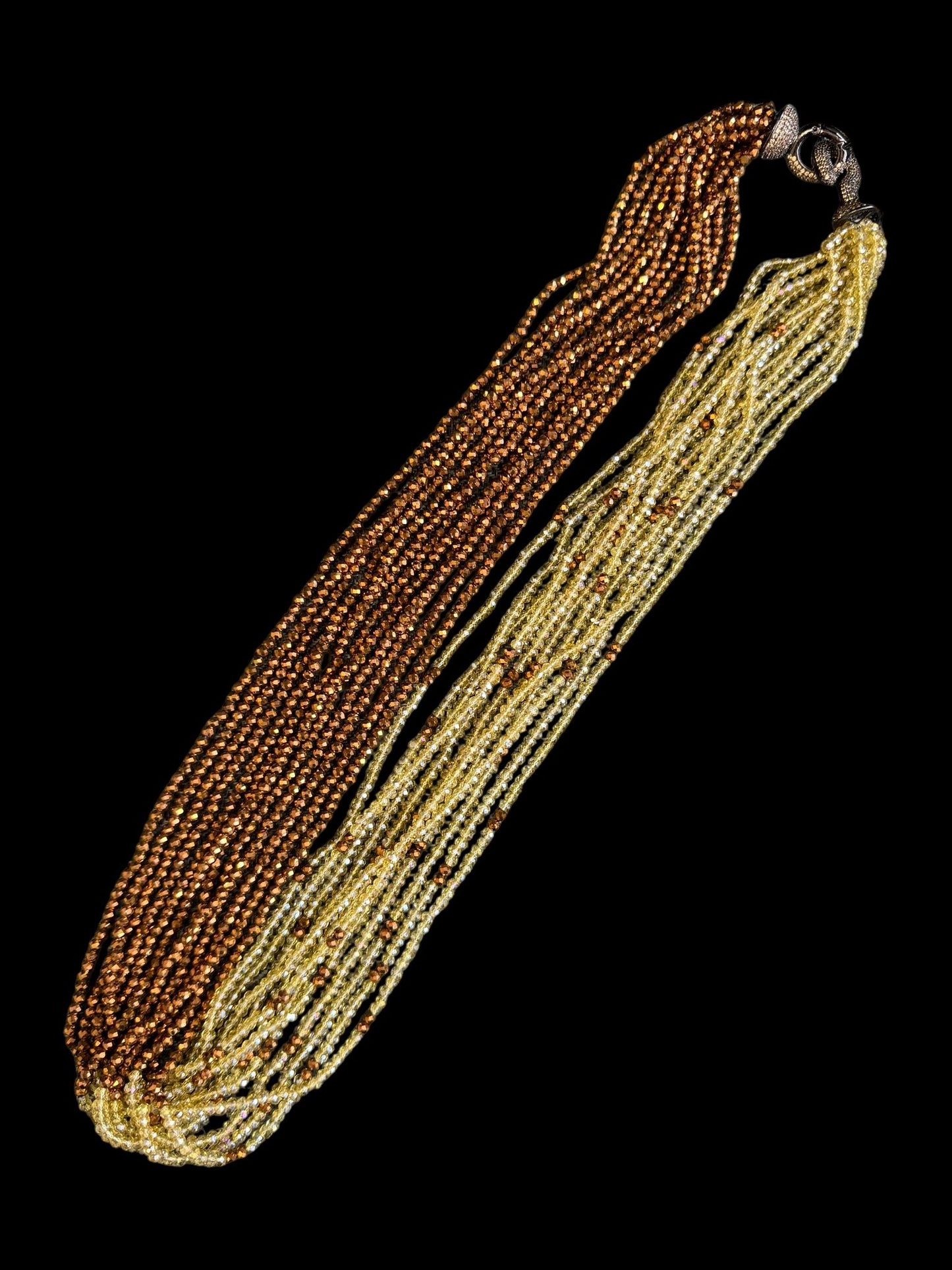 Dual Color Crystal with Question Mark Hook Pendant Clasp Necklace Bronze