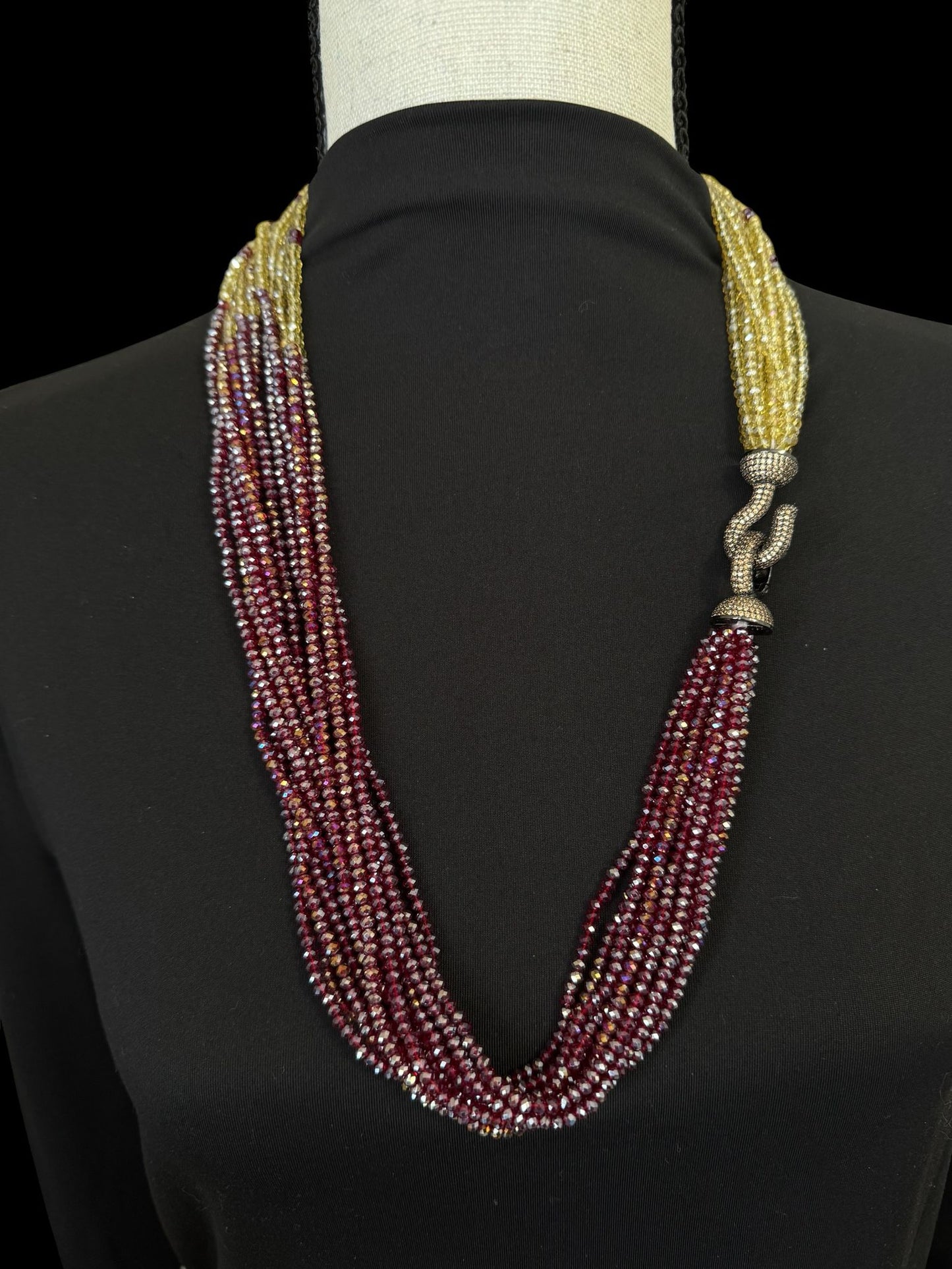 Dual Color Crystal with Question Mark Hook Pendant Clasp Necklace Red