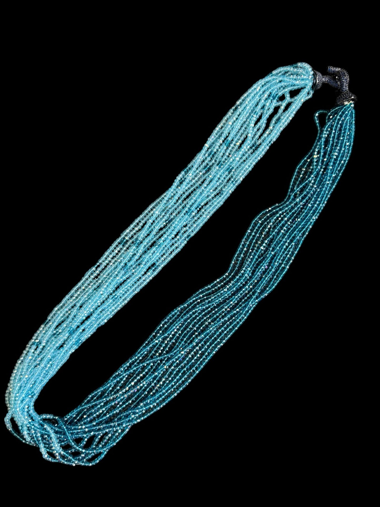 Dual Color Crystal with Question Mark Hook Pendant Clasp Necklace Teel Blue