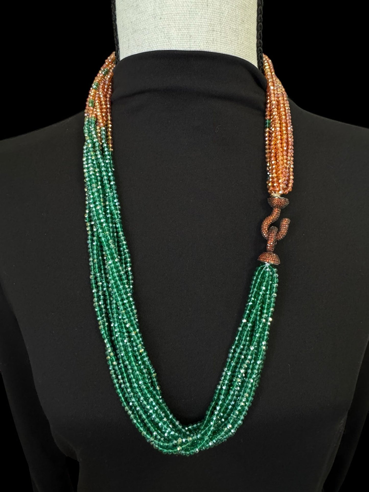 Dual Color Crystal with Question Mark Hook Pendant Clasp Necklace Green