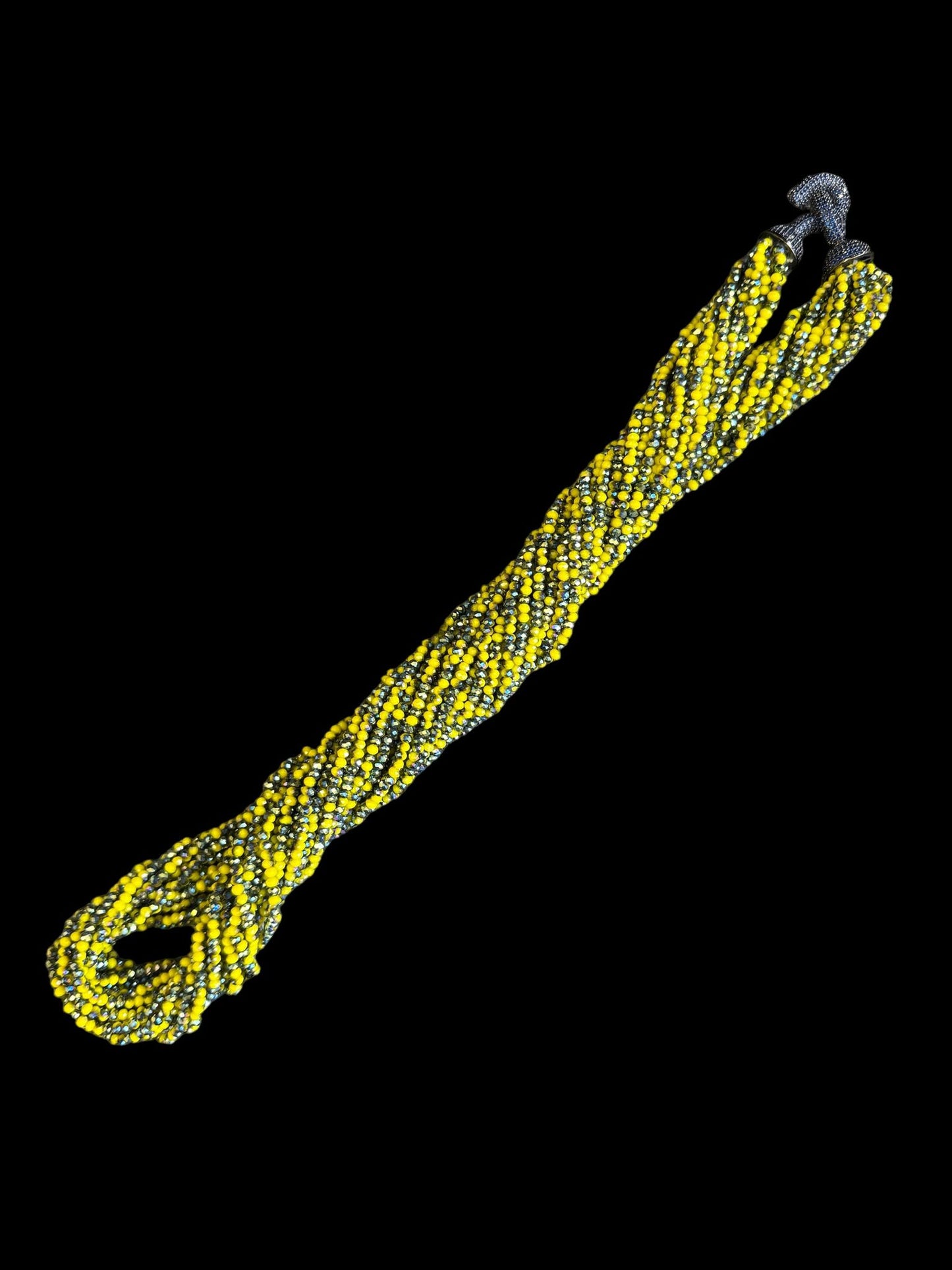 Dual Color Crystal with Question Mark Hook Pendant Clasp Necklace Yellow