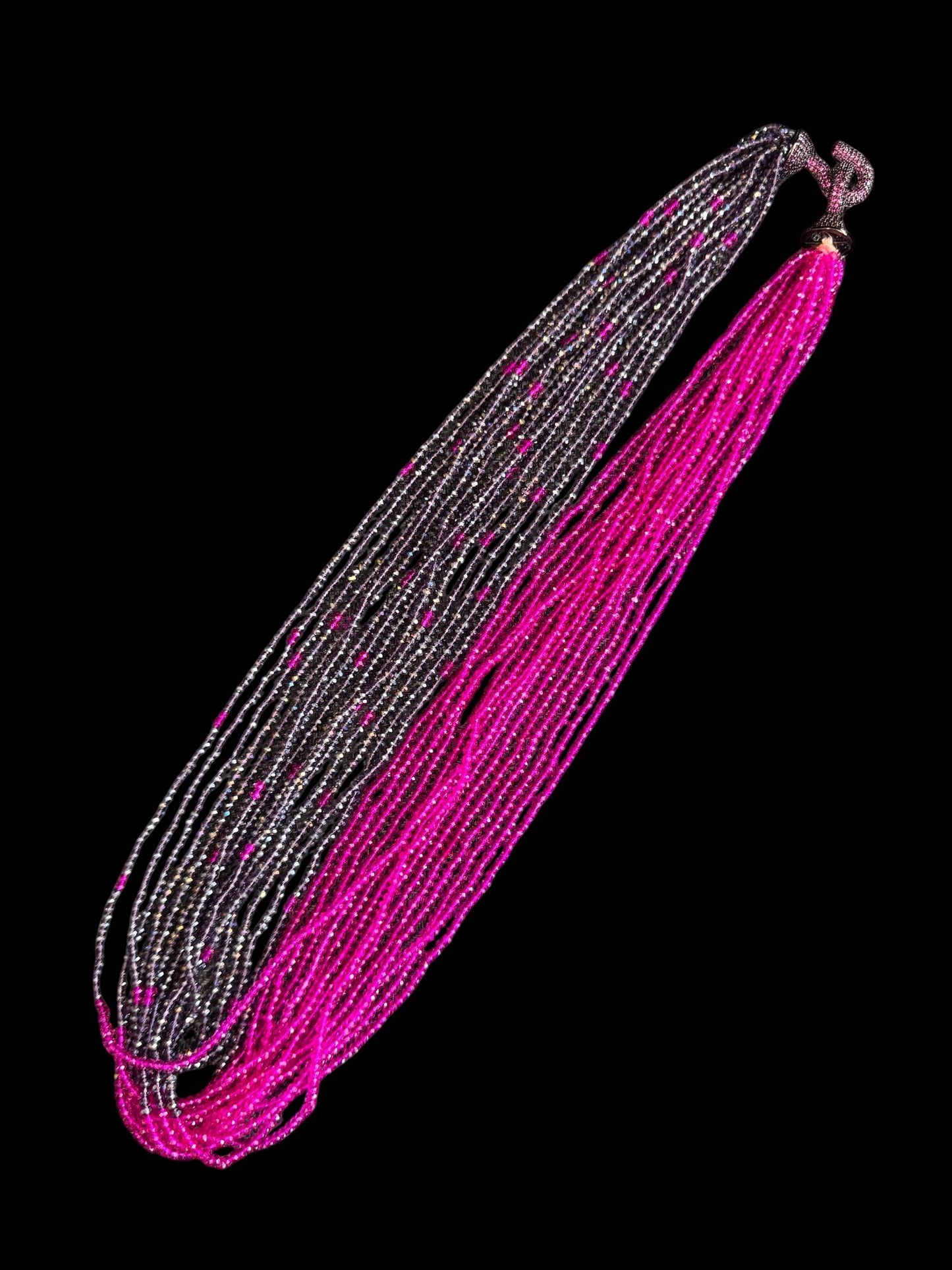 Dual Color Crystal with Question Mark Hook Pendant Clasp Necklace Pink