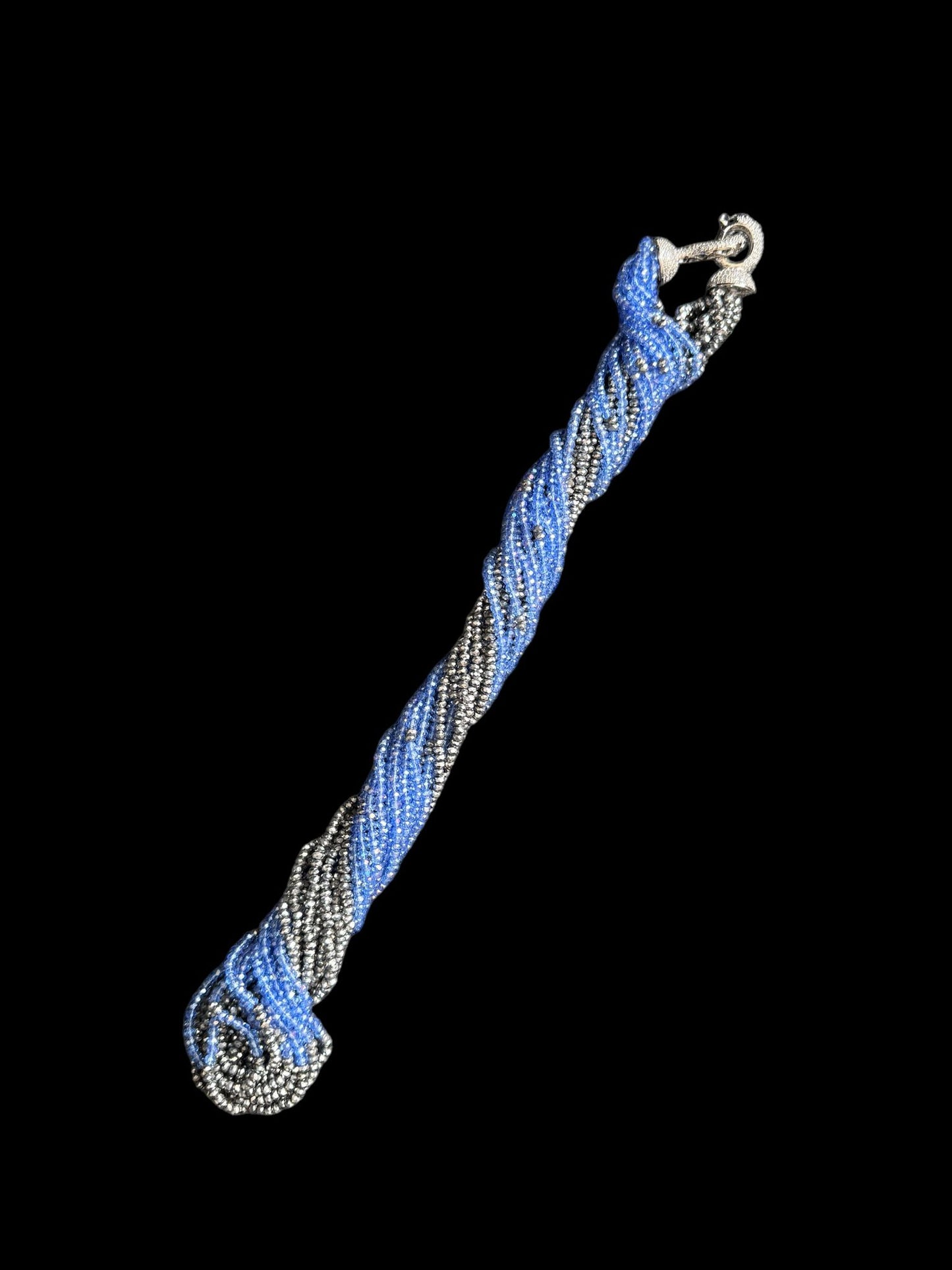 Dual Color Crystal with Question Mark Hook Pendant Clasp Necklace Blue