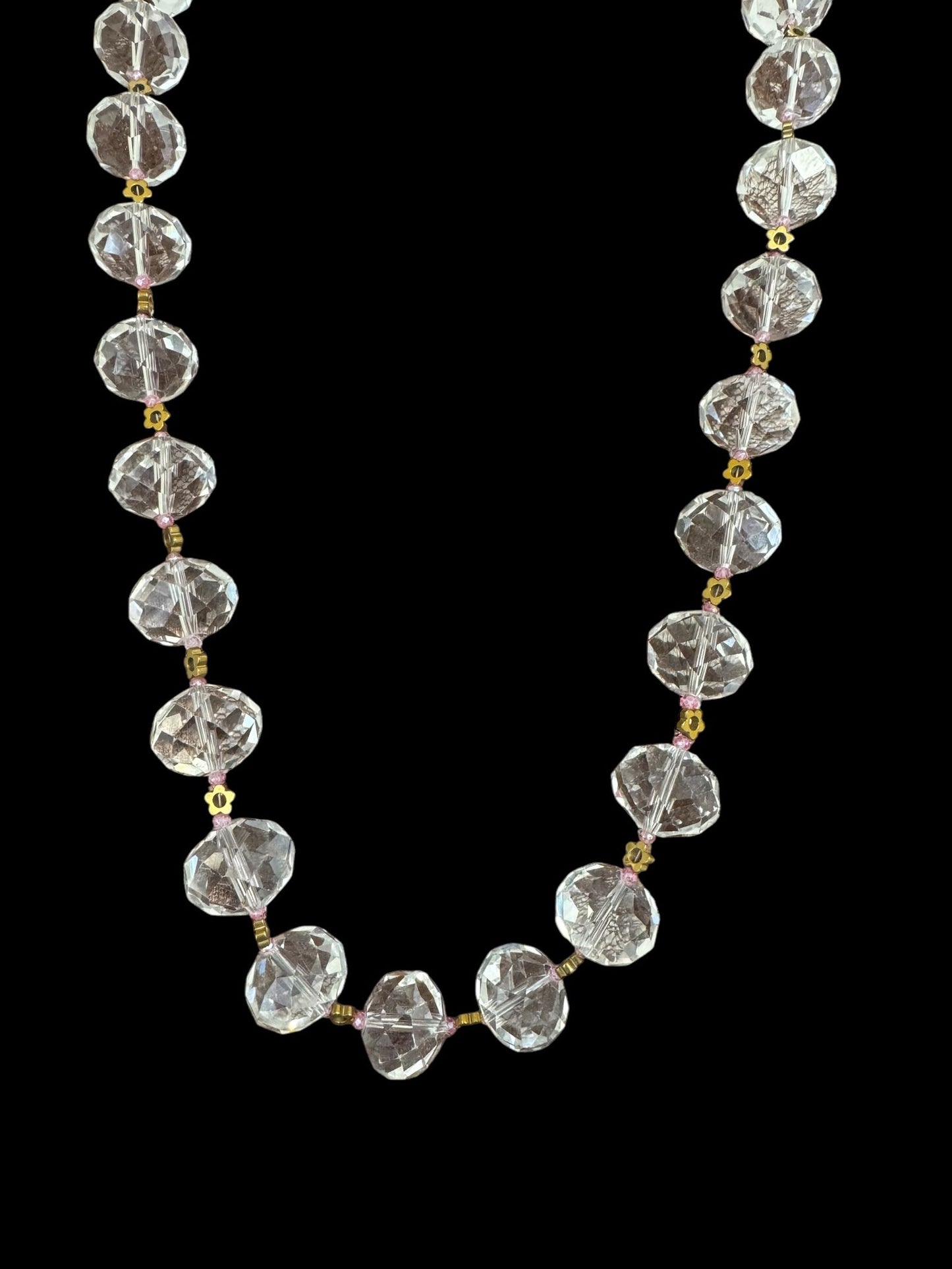 Large Faceted Clear Crystal Beads Long Necklace