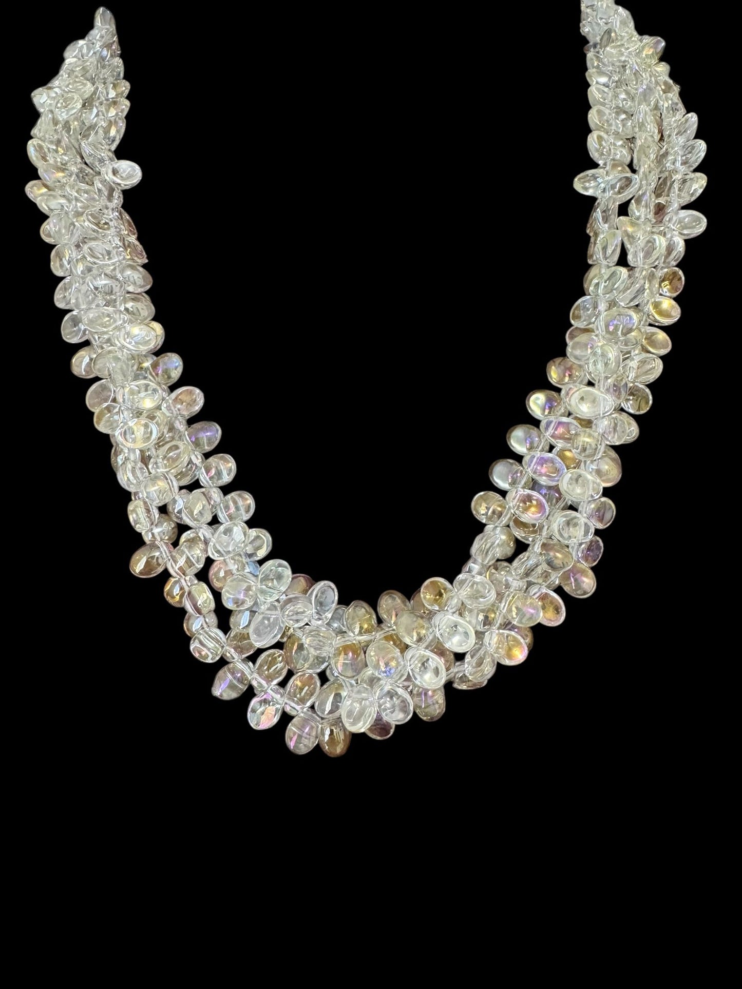 Flat Drop Crystal 3 Line Necklace Clear