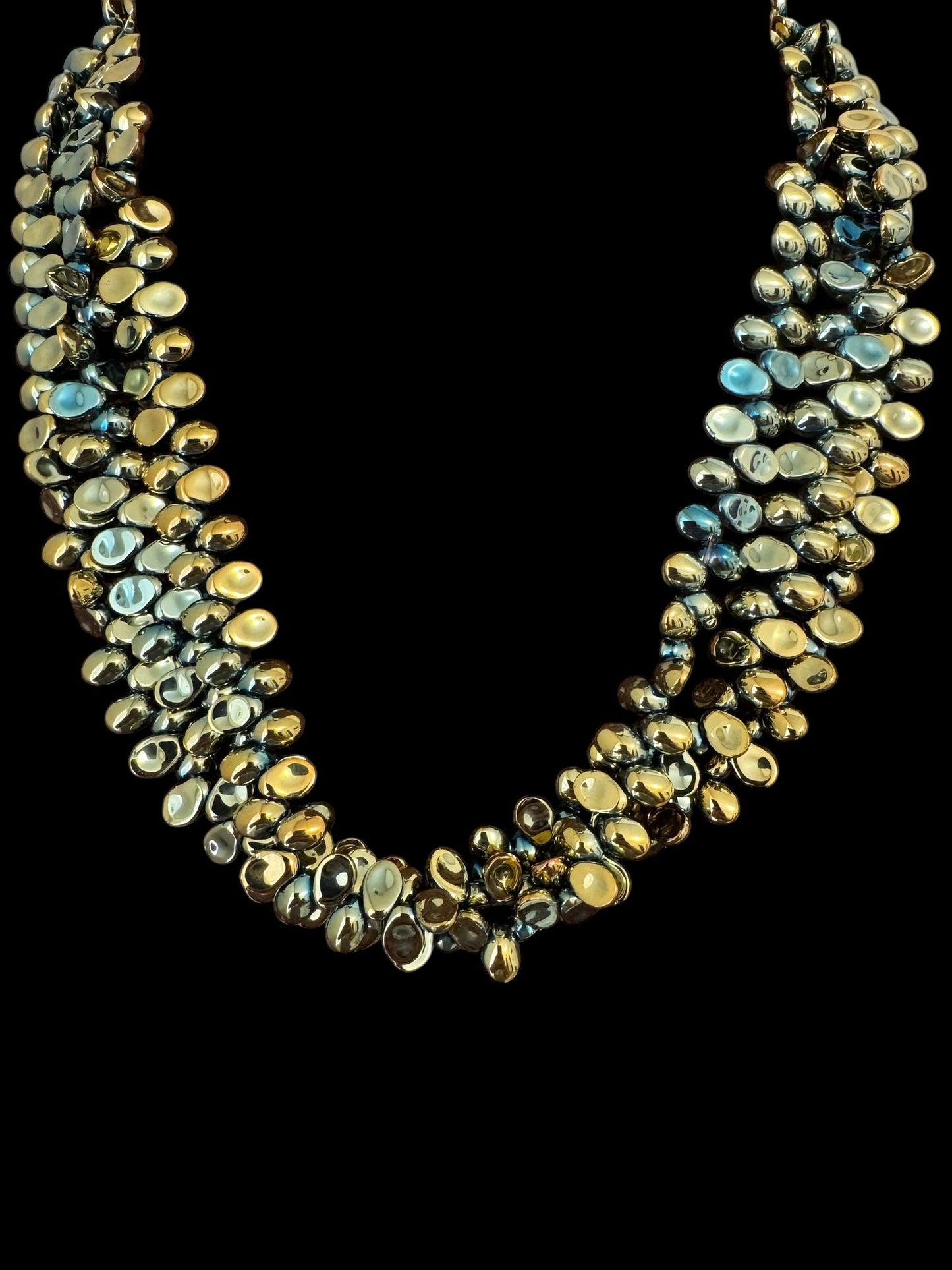 Flat Drop Crystal 3 Line Necklace Gold