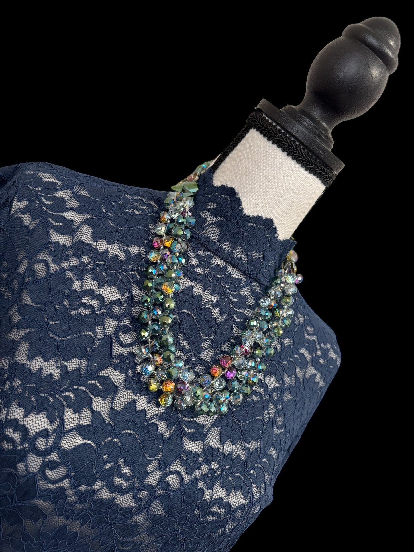 Multicolor Half and Half Large Flat Button and Small Round Shaped 2 Line Crystal Necklace