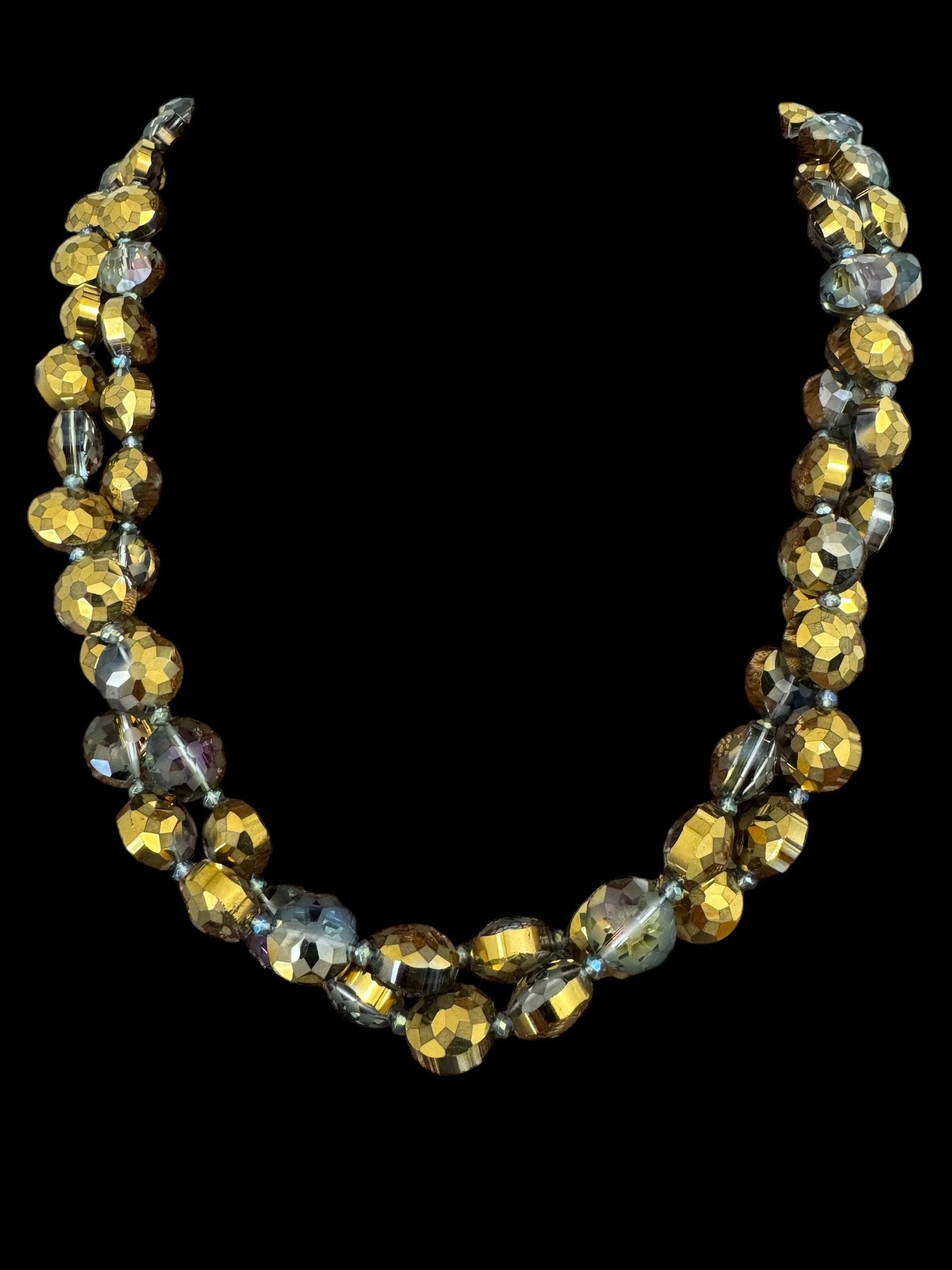 Multicolor Flat Faceted Flower Shaped 2 Line Crystal Necklace