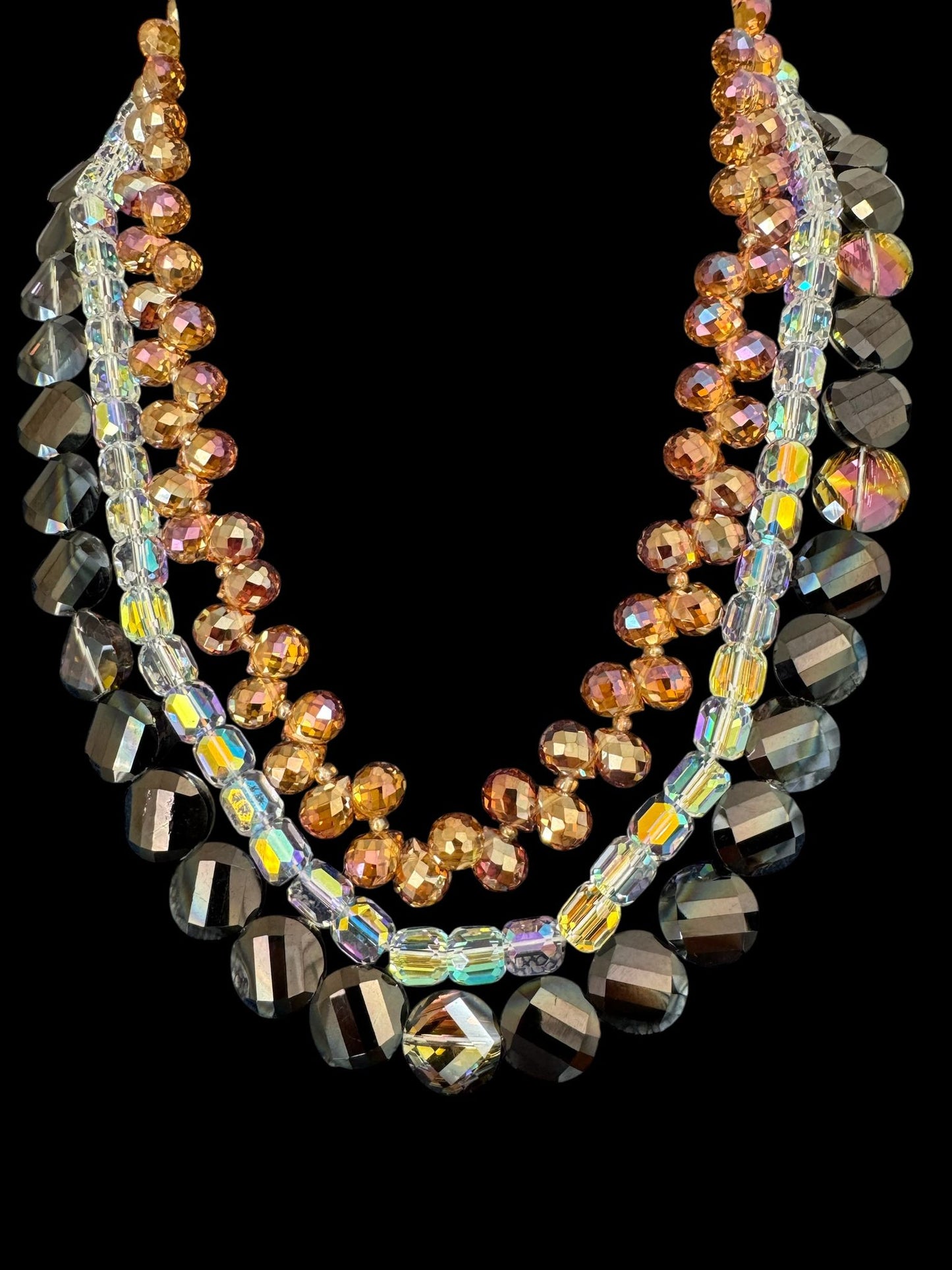 Variety of Shapes 3 Line Crystal Necklace