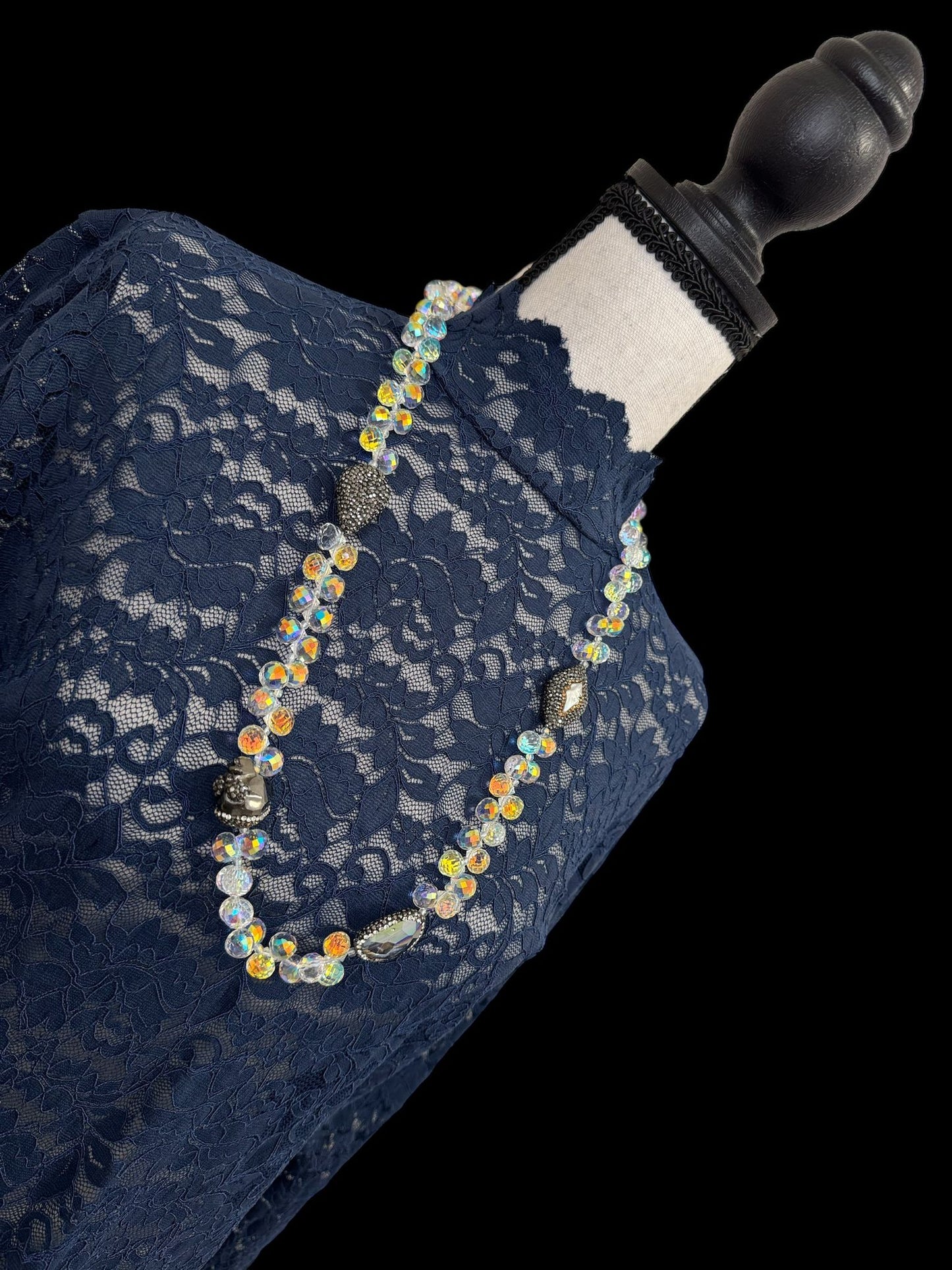 Turkish Elements Long Multicolor Crystal Necklace Clear