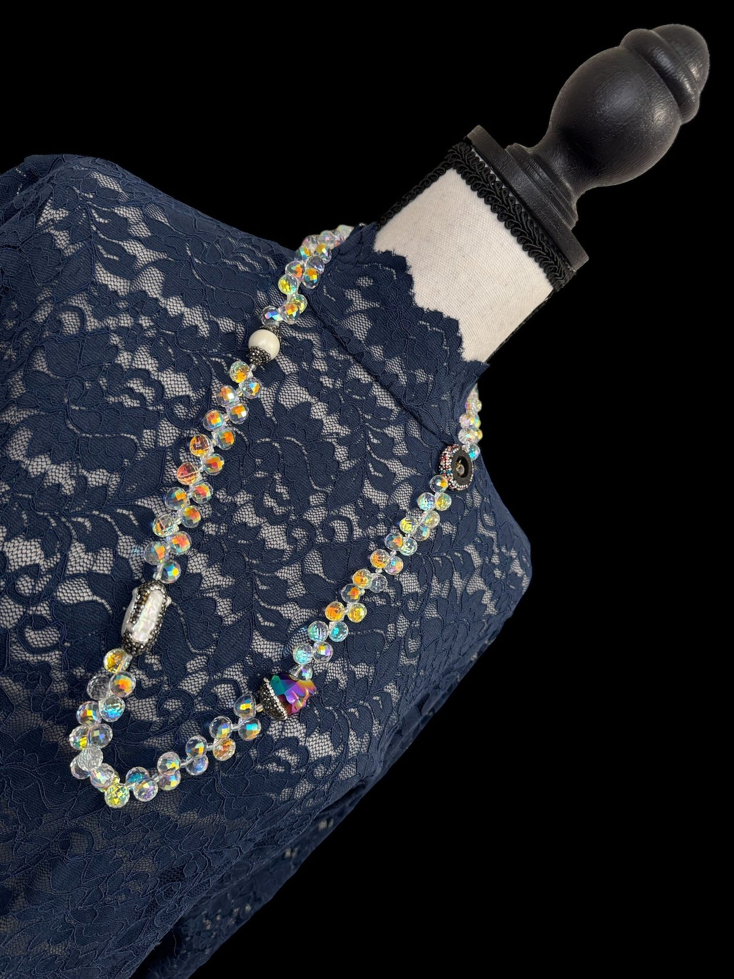 Turkish Elements Long Multicolor Crystal Necklace Clear