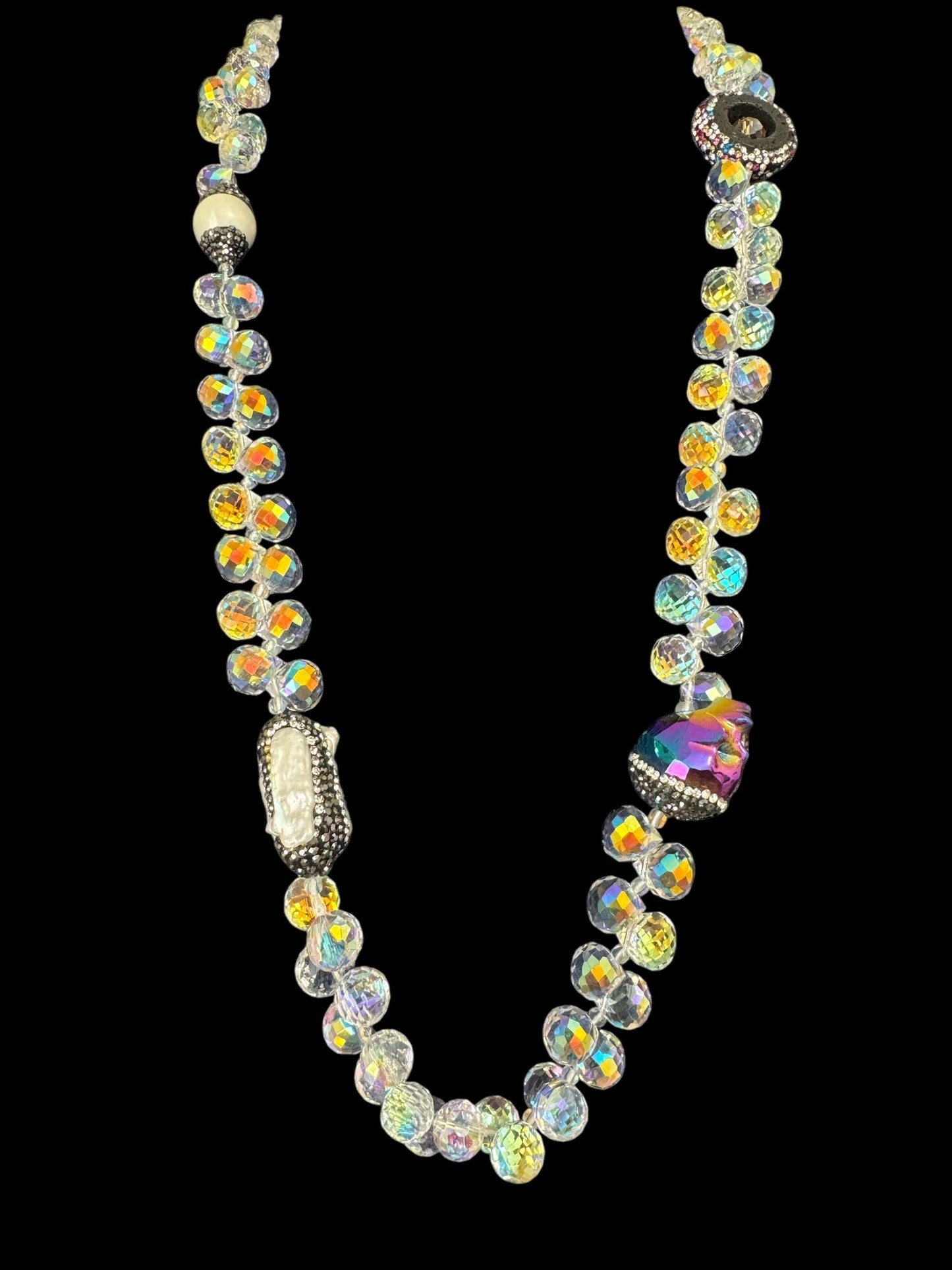 Turkish Elements Long Multicolor Crystal Necklace Clear