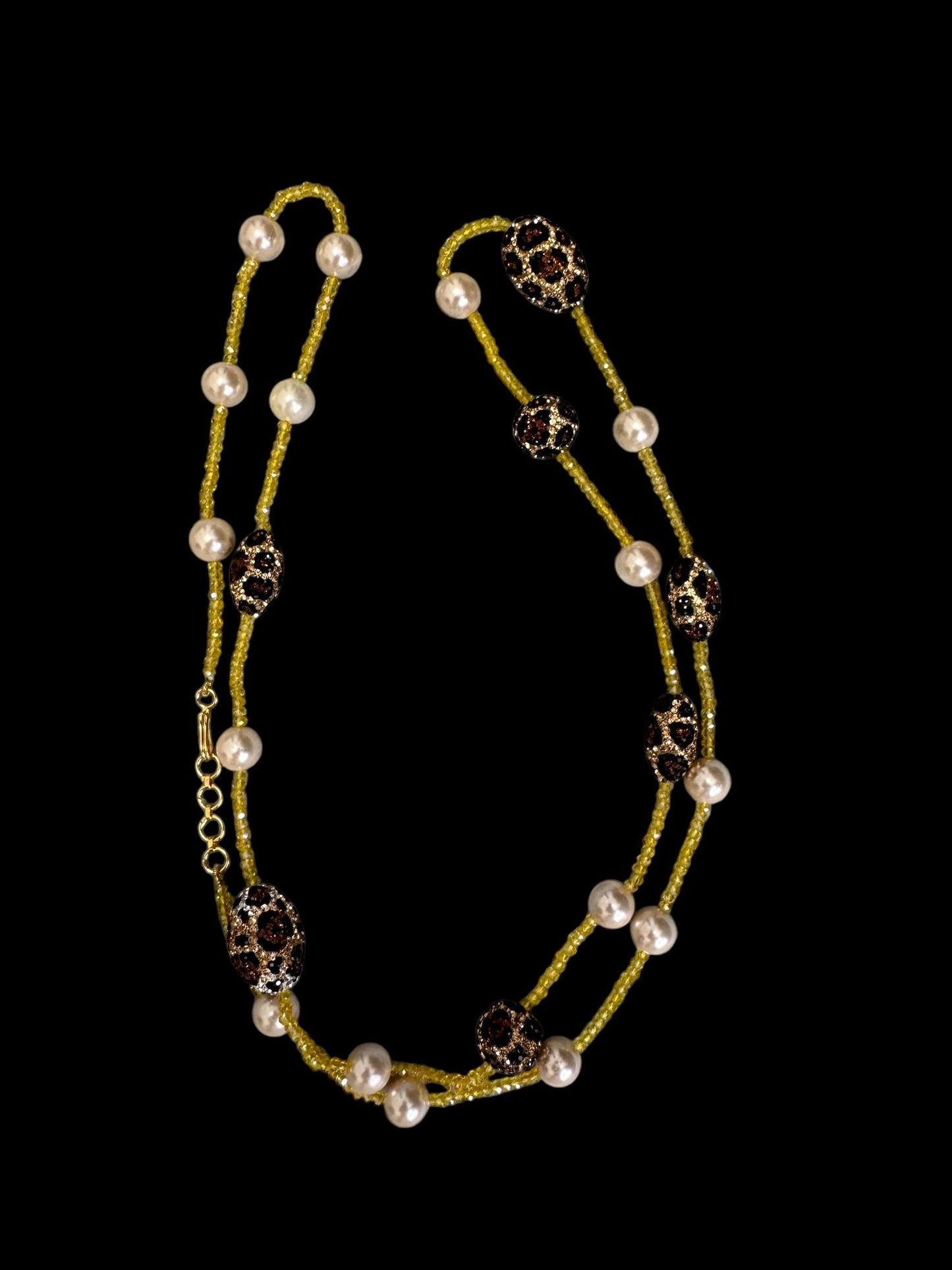 Long Crystal Necklace with Swarovski Elements and shell Pearls Yellow